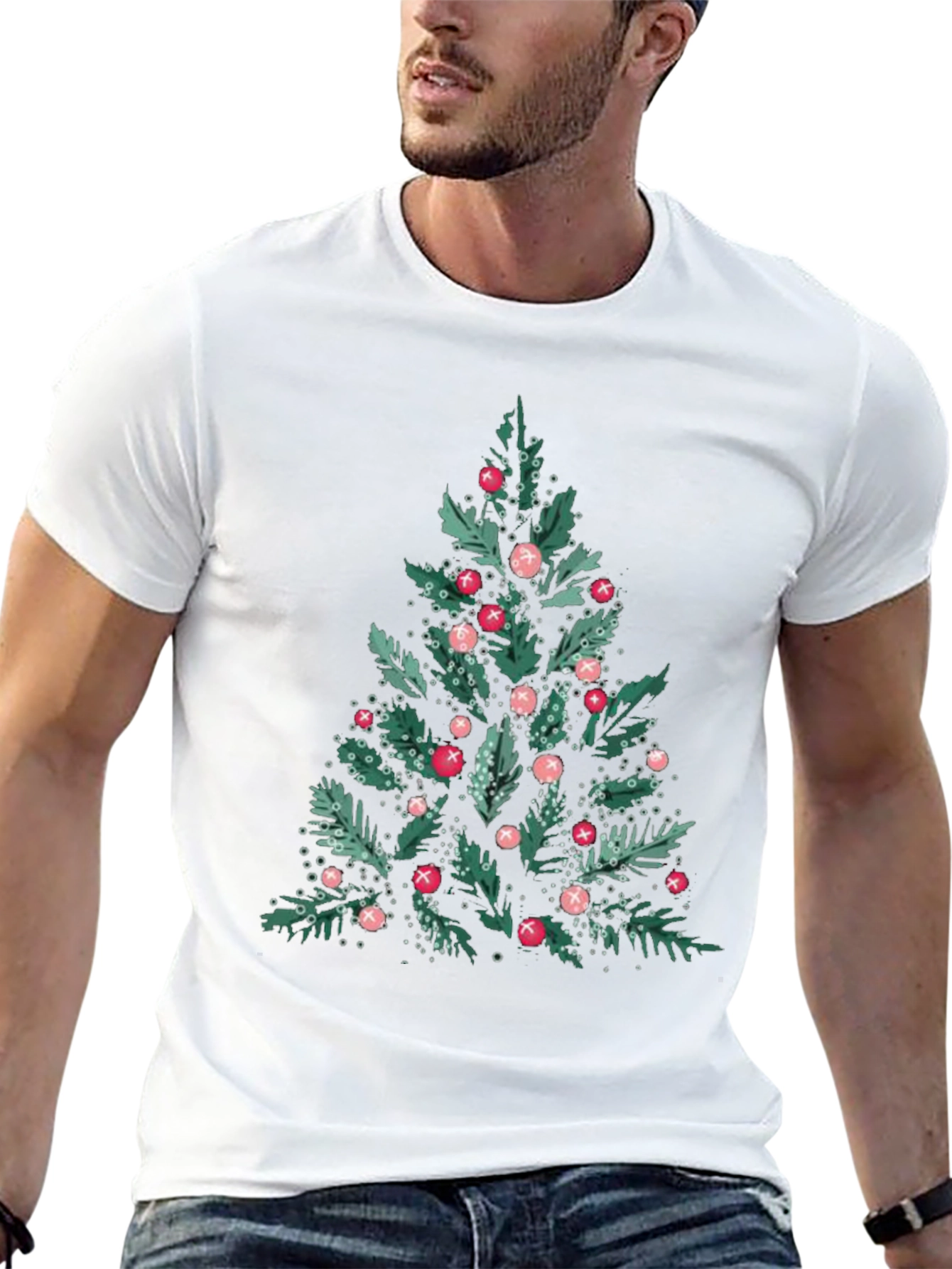 Festive Christmas Tree Graphic Tee - Black