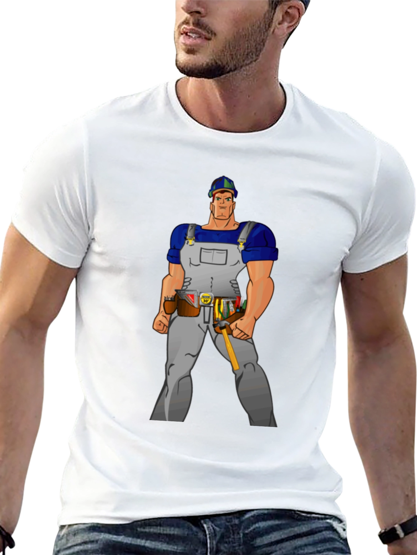 Cartoon Builder Graphic Tee - Black Casual T-Shirt