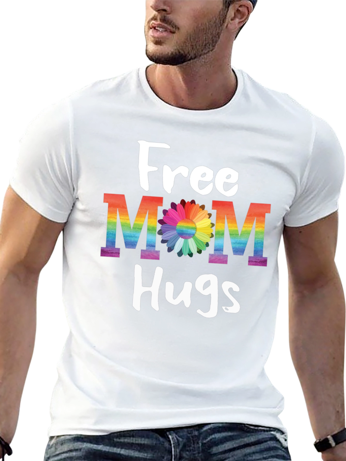 Free Mom Hugs T-Shirt - Rainbow Pride Flower Design