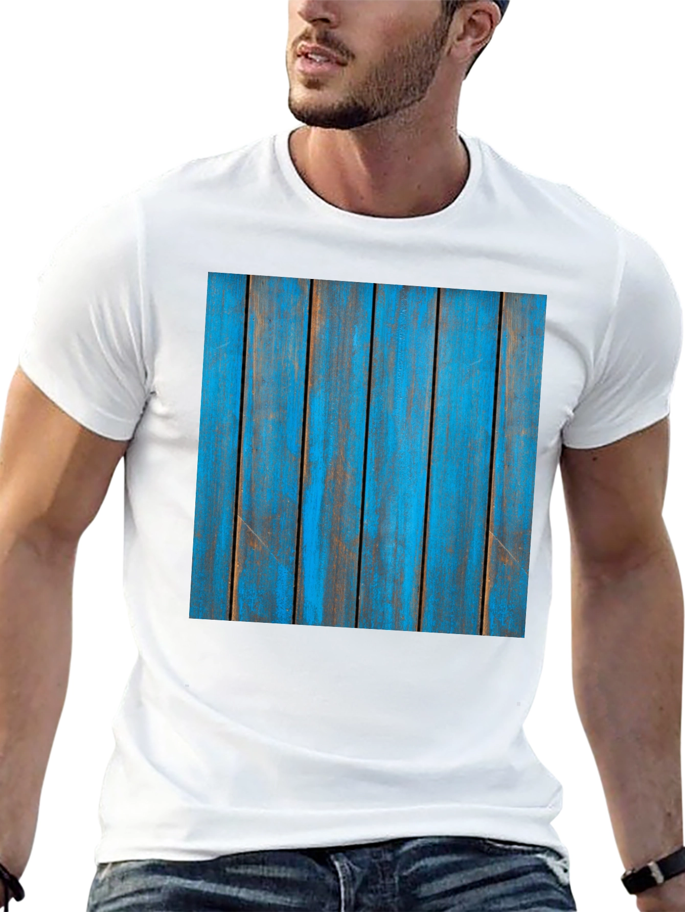 Rustic Blue Wood Plank Graphic T-Shirt