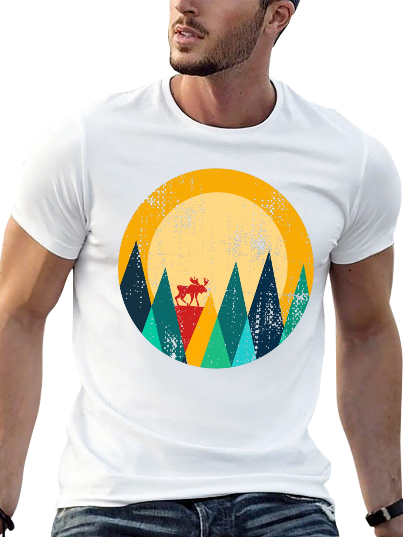 Retro Moose Mountain Graphic Tee - Unisex