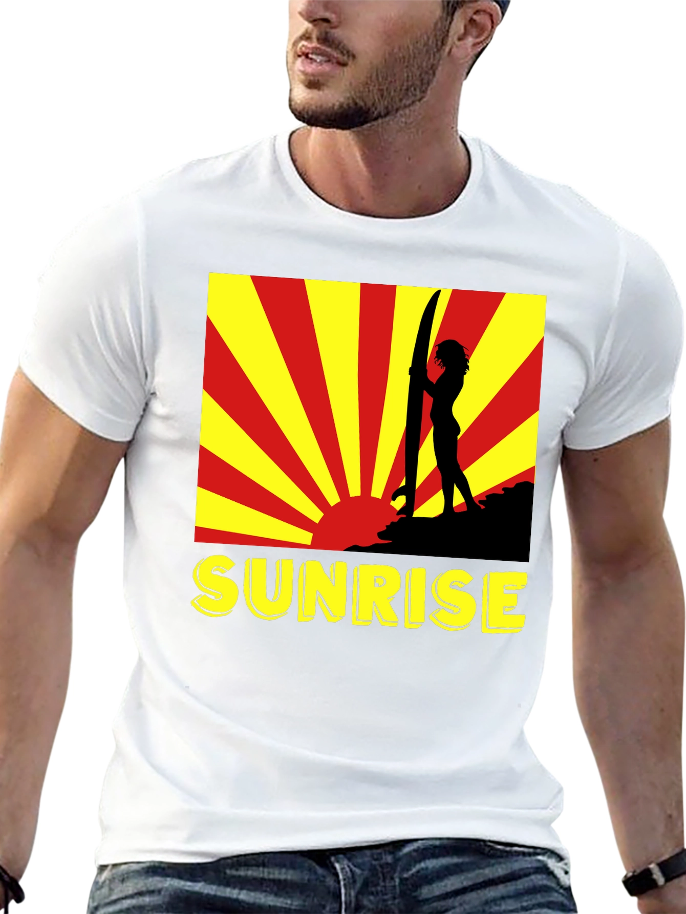 Sunrise Surfer Graphic Tee - Black Cotton T-Shirt