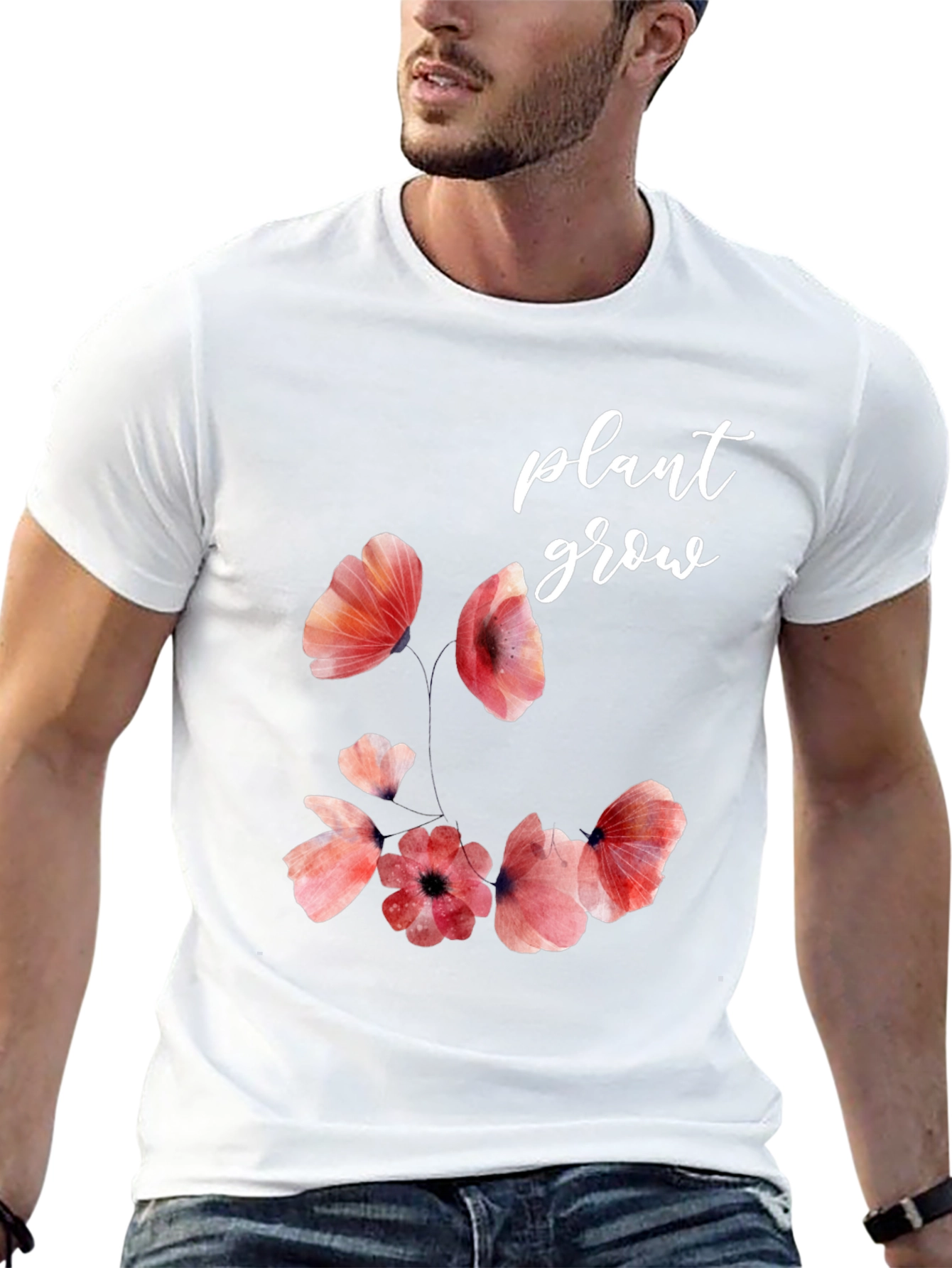 Floral Plant Grow Graphic Black T-Shirt
