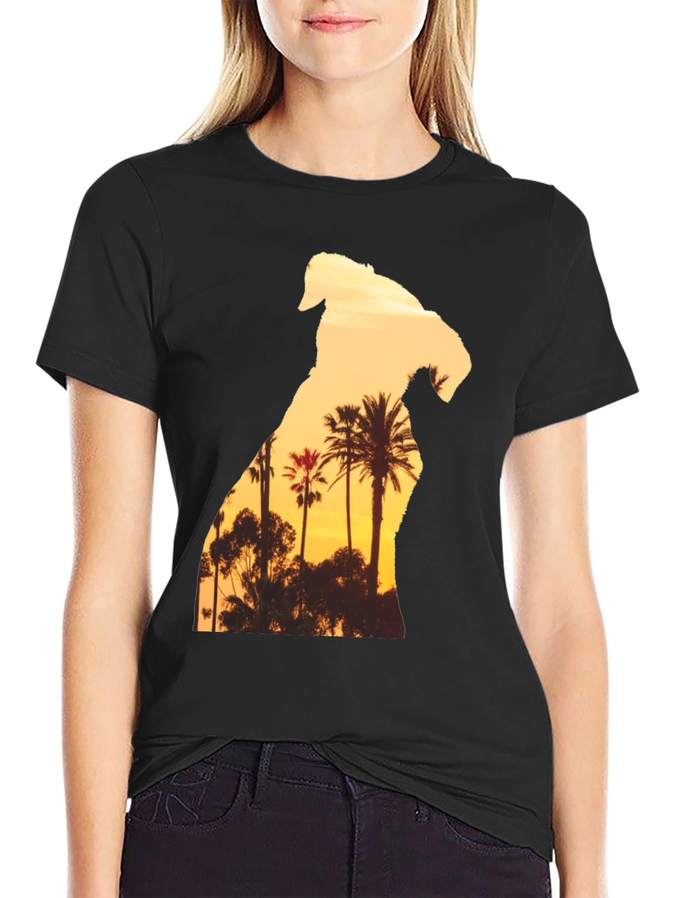Sunset Dog Graphic T-Shirt - Black