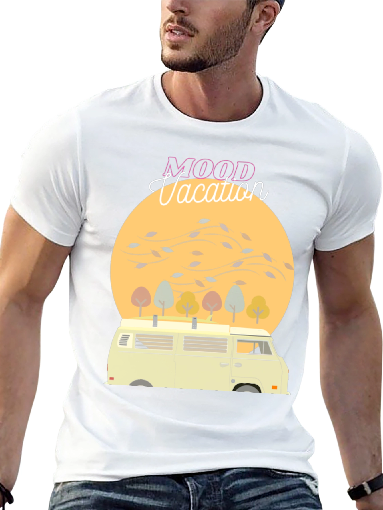 Mood Vacation Black T-Shirt Camper Van Graphic