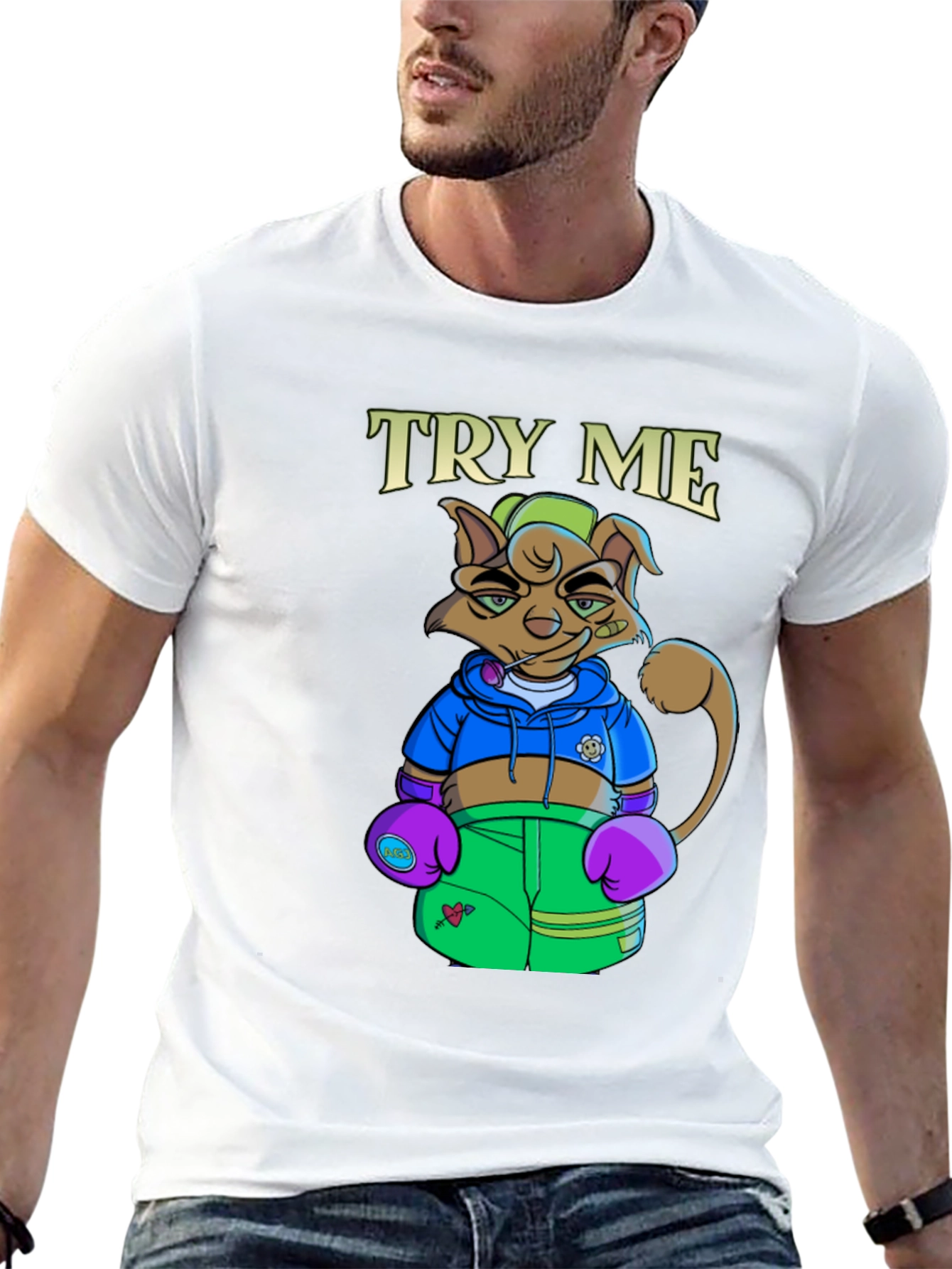 TRY ME Cat Boxer Graphic T-Shirt