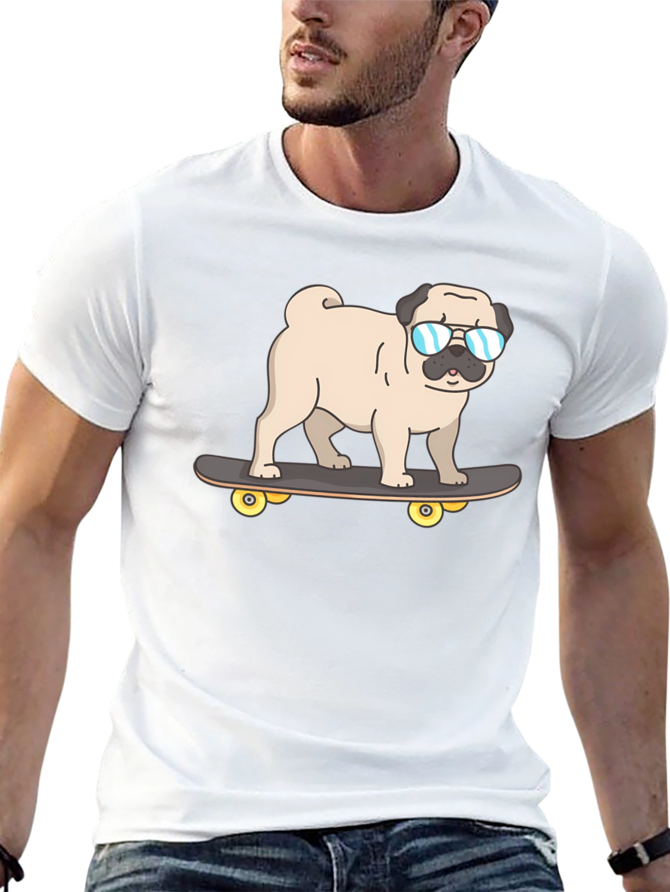 Pug Skateboarder Graphic T-Shirt