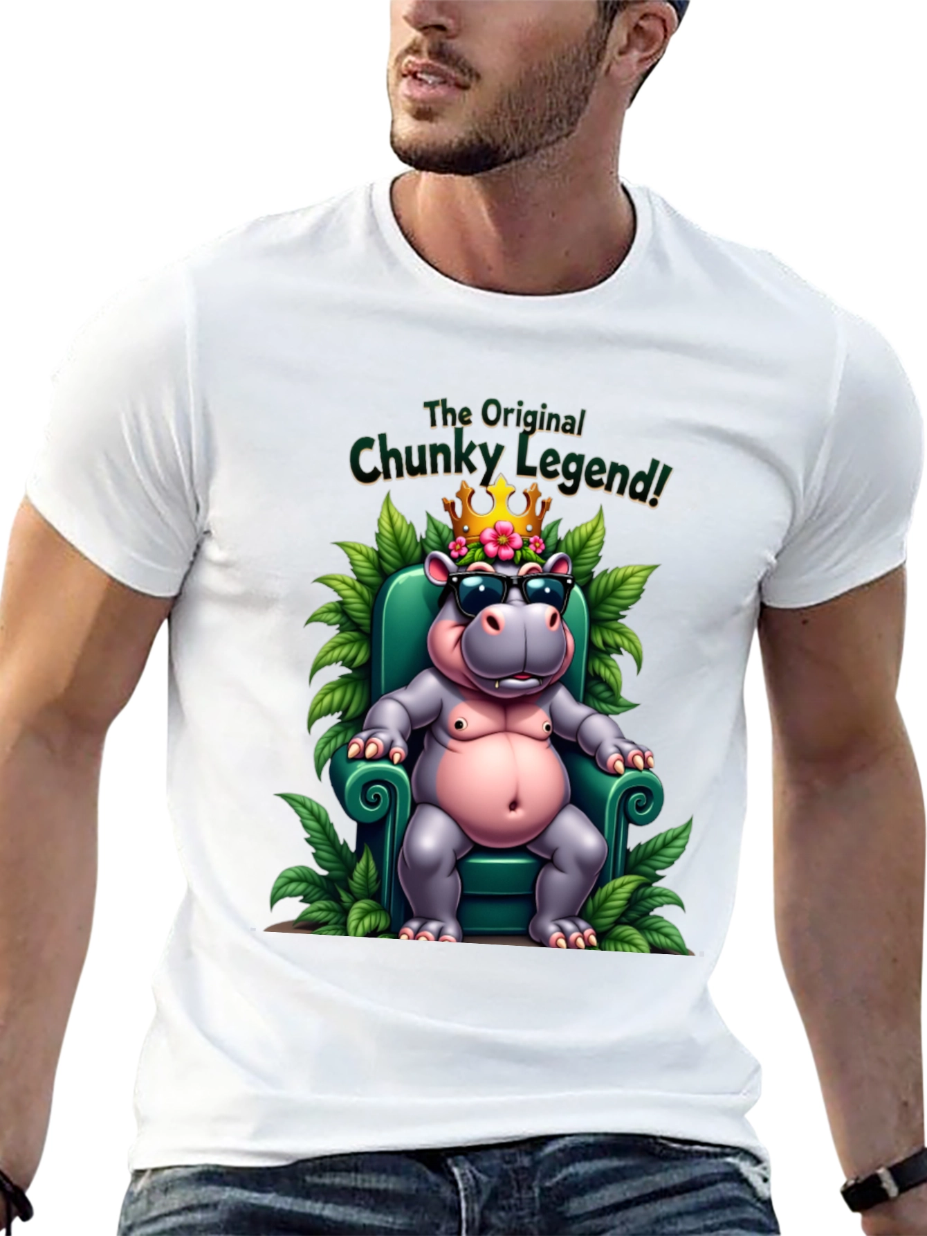 Chunky Legend T-Shirt: Cartoon Hippo with Crown and Shades