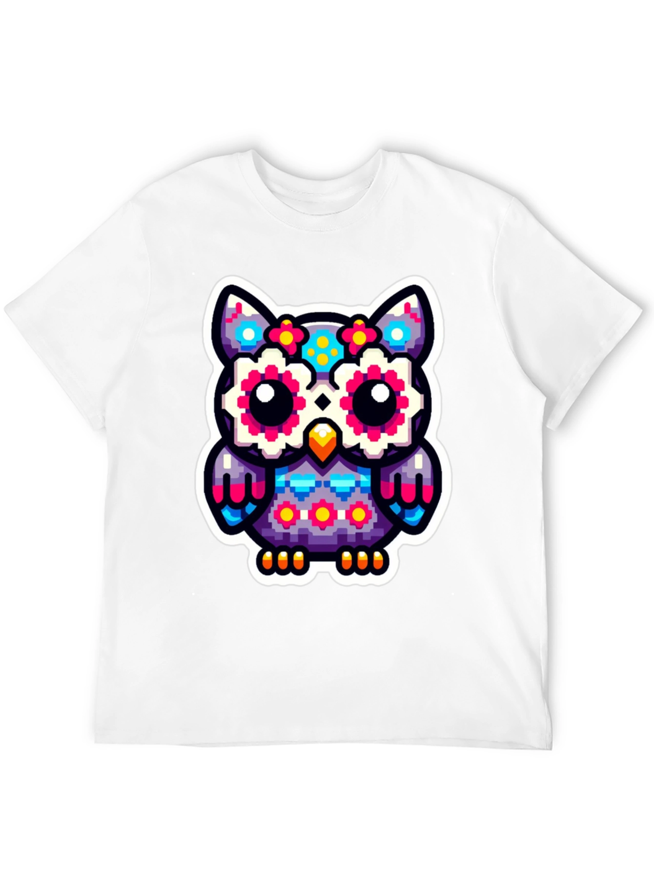 Pixel Owl Graphic Tee - Black Cotton Shirt