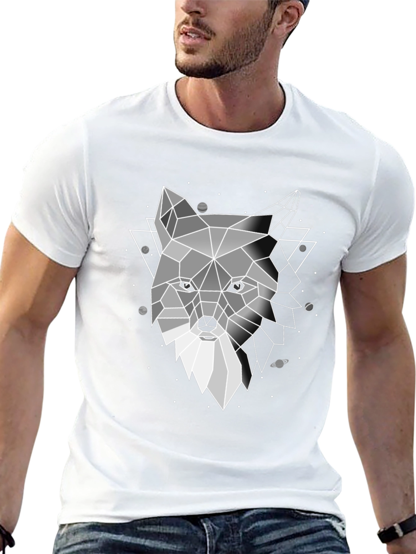 Geometric Fox Graphic Black T-Shirt
