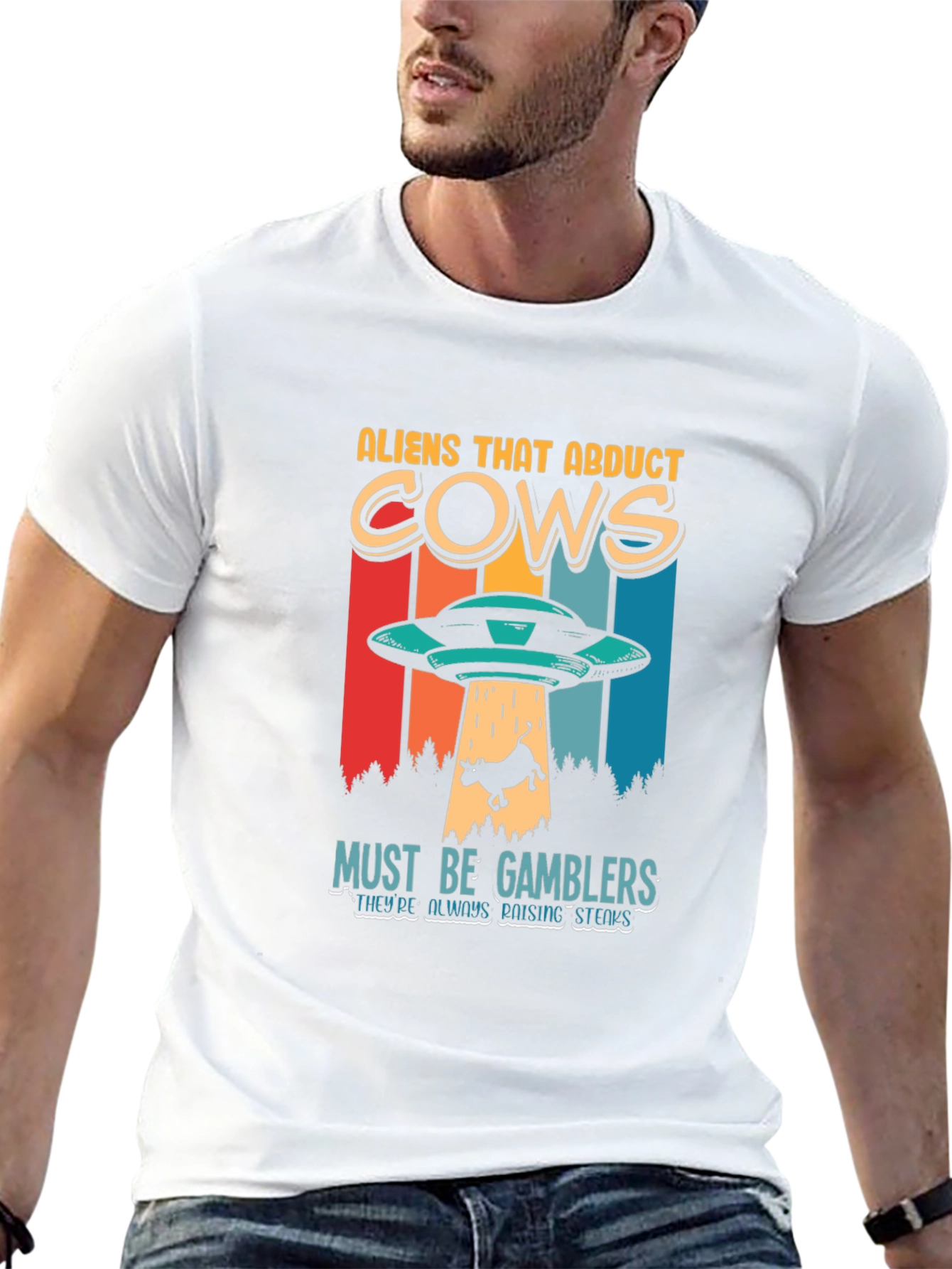 Aliens Abduct Cows Graphic Tee