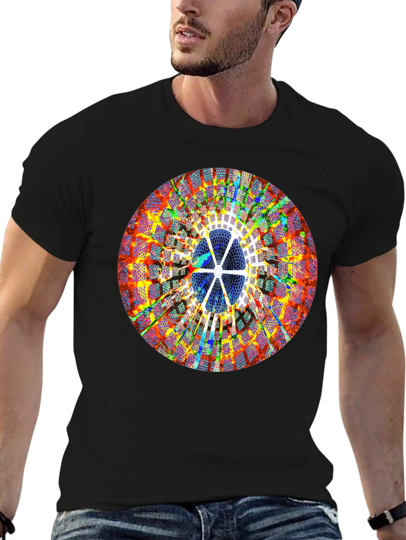 Abstract Circle Print Black T-Shirt
