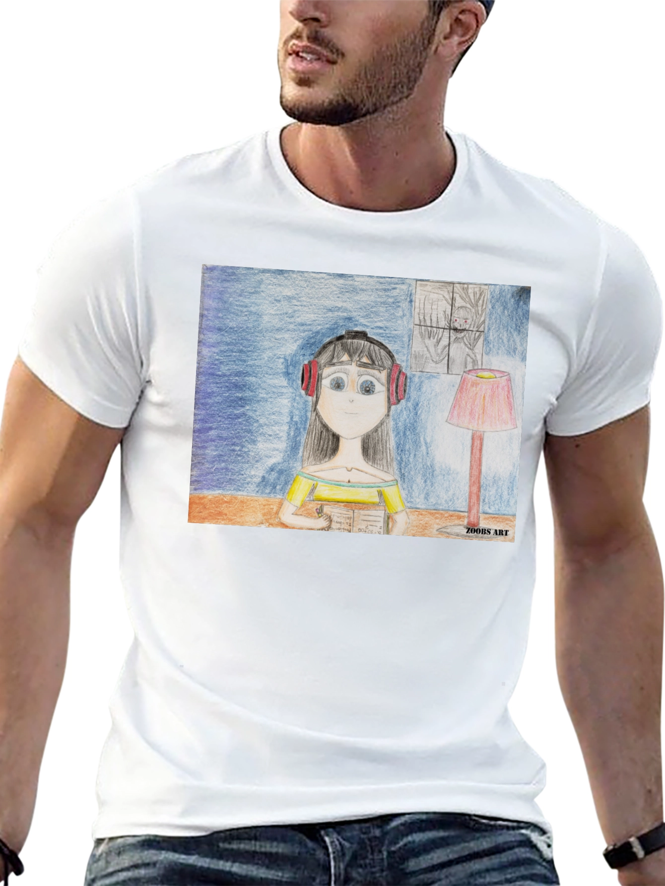 Artistic Girl on a Black T-Shirt