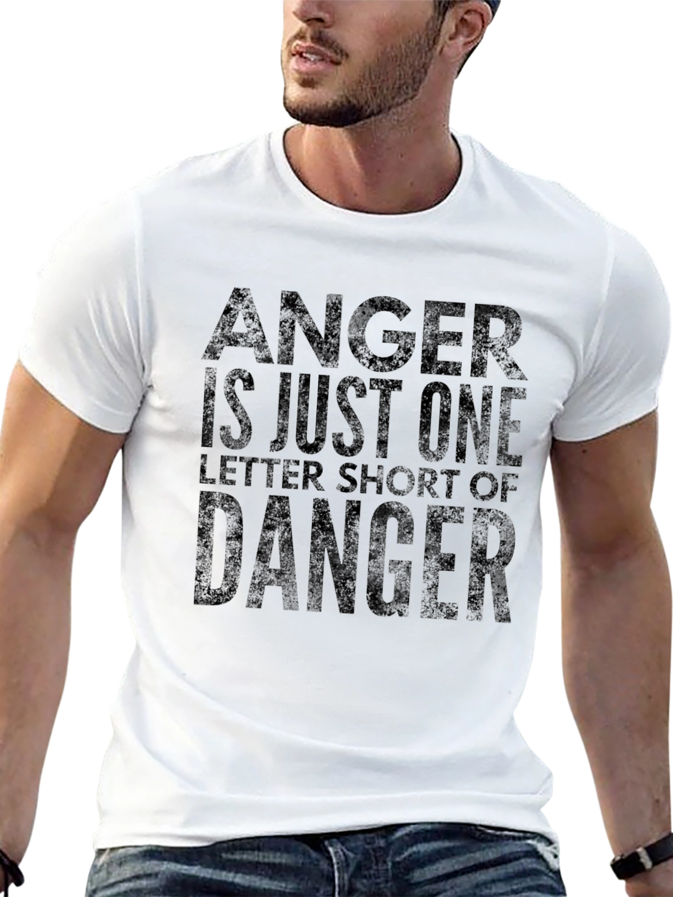 Anger Danger Letter Graphic Print Crew Neck T-Shirt