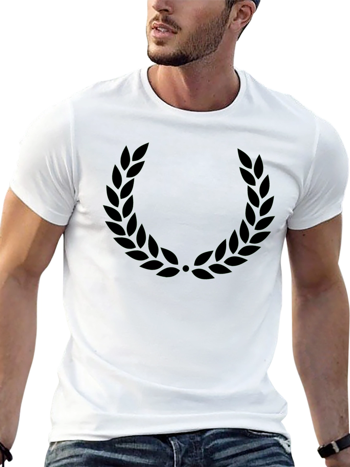 Mens Black T-Shirt with Laurel Wreath Design