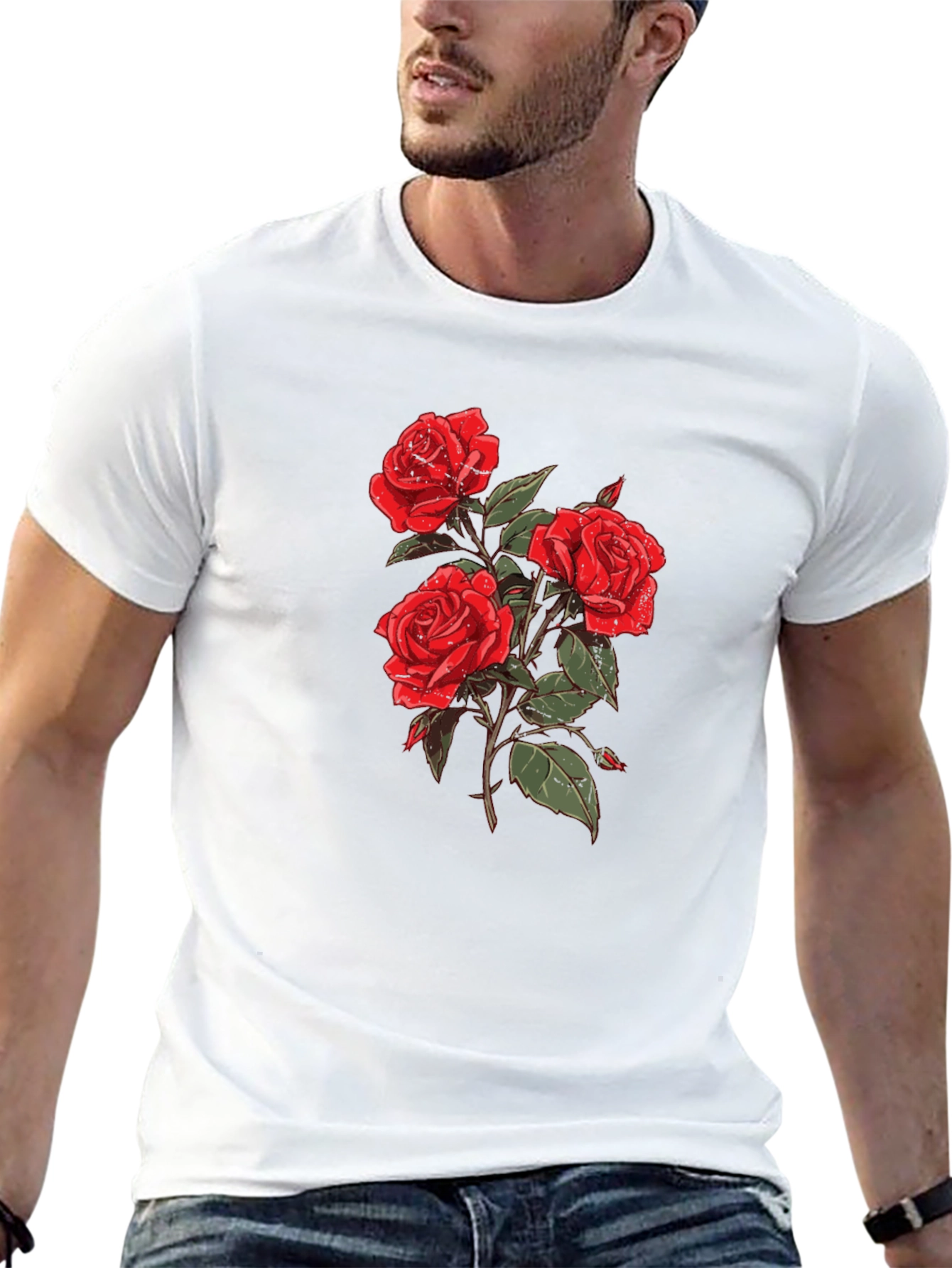 Black T-Shirt with Rose Graphic