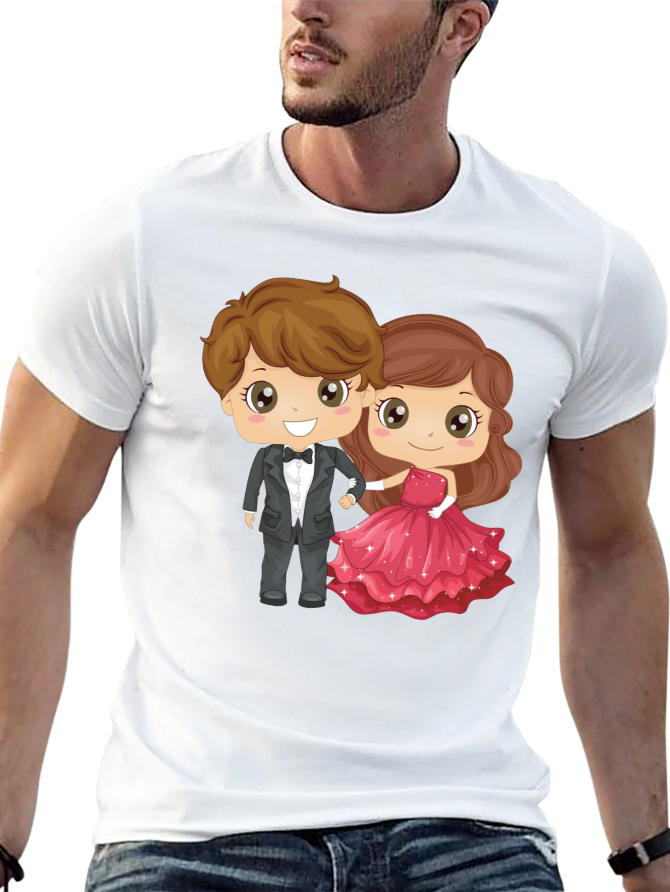 Cartoon Couple Graphic Black T-Shirt