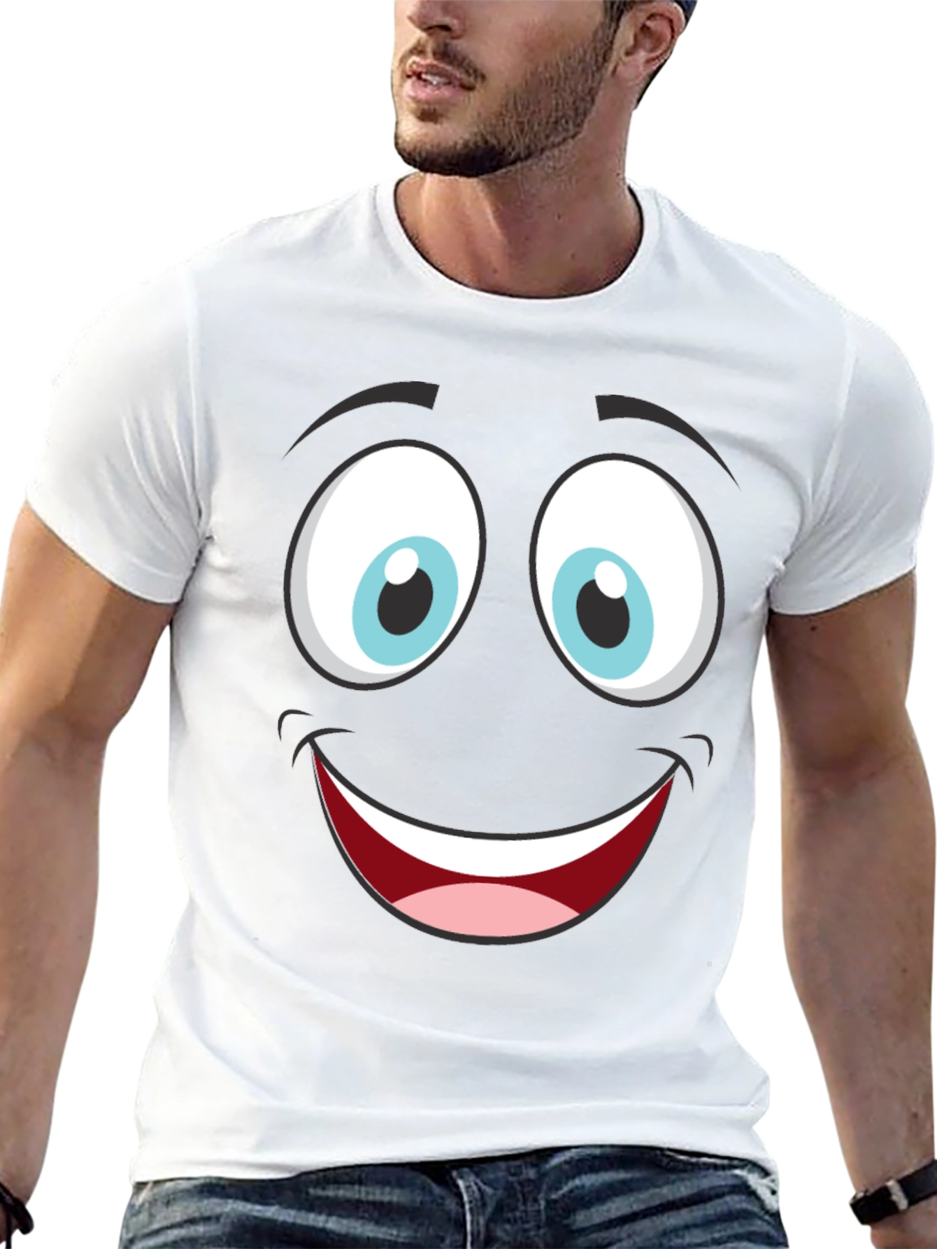 Funny Cartoon Face Graphic Black T-Shirt