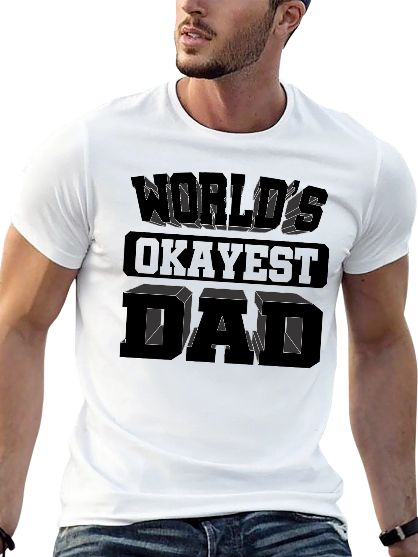 Worlds Okayest Dad Graphic Tee - Black Cotton