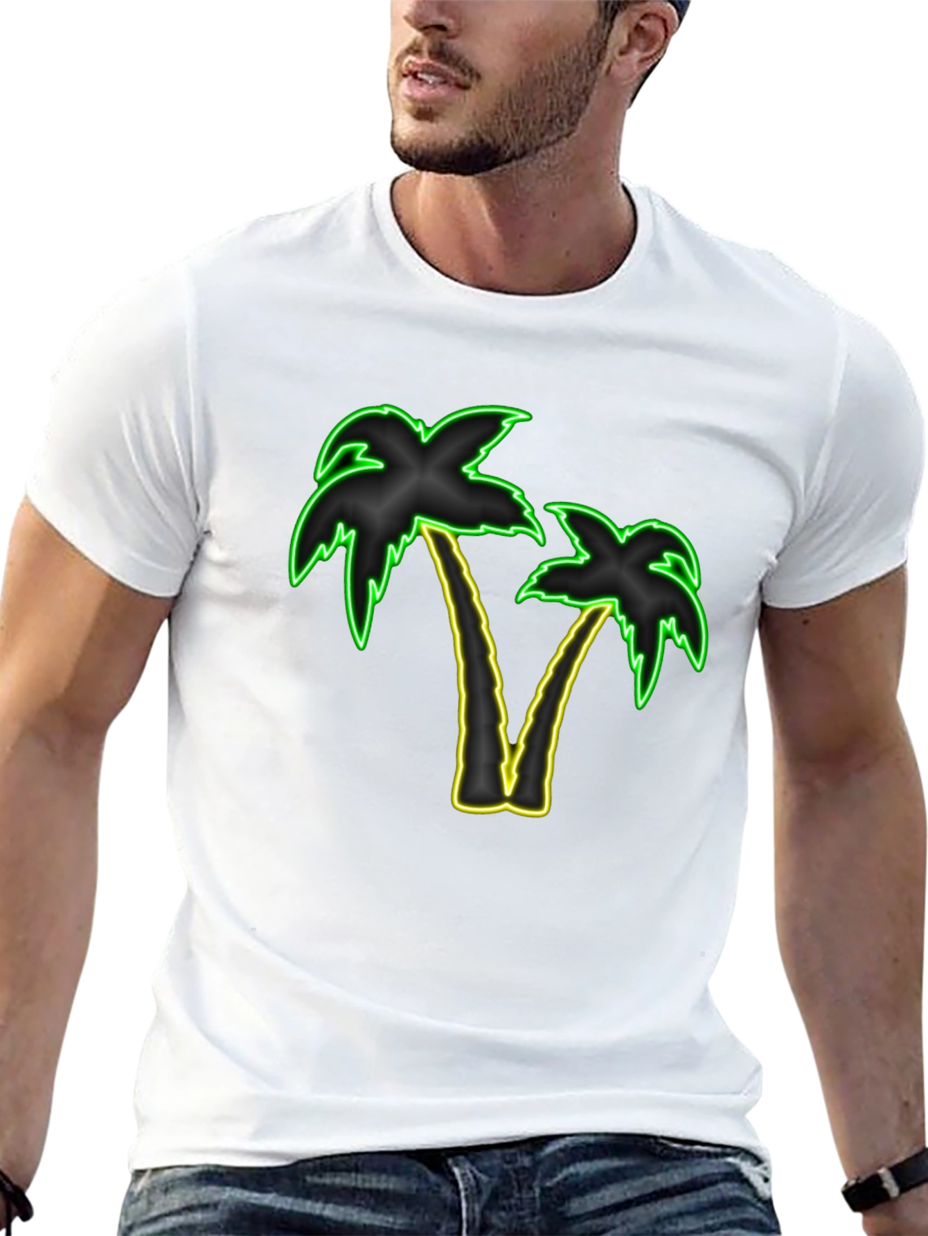 Neon Palm Trees Graphic Tee - Black T-Shirt