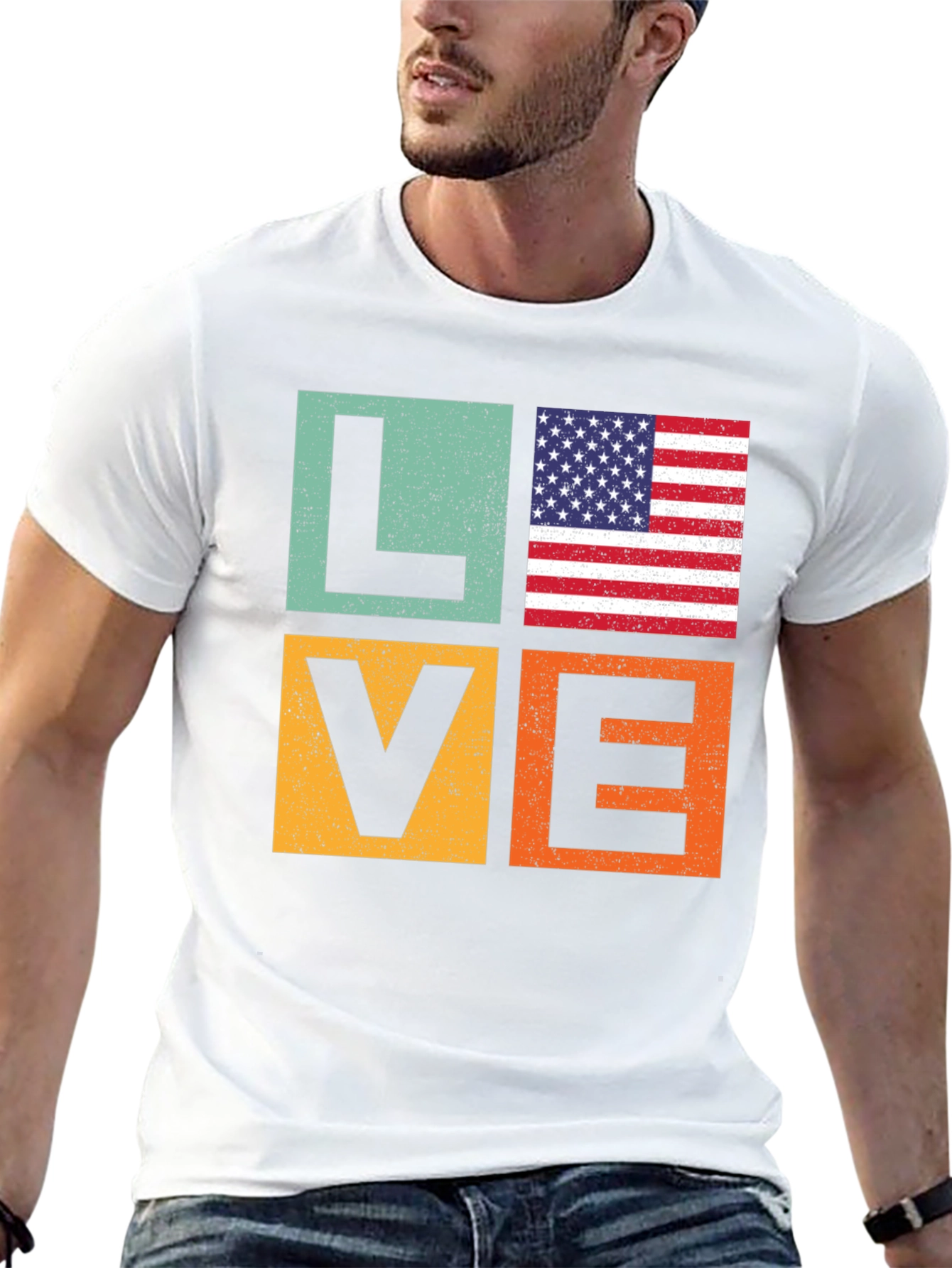 Patriotic LOVE T-Shirt - USA Flag Graphic Tee