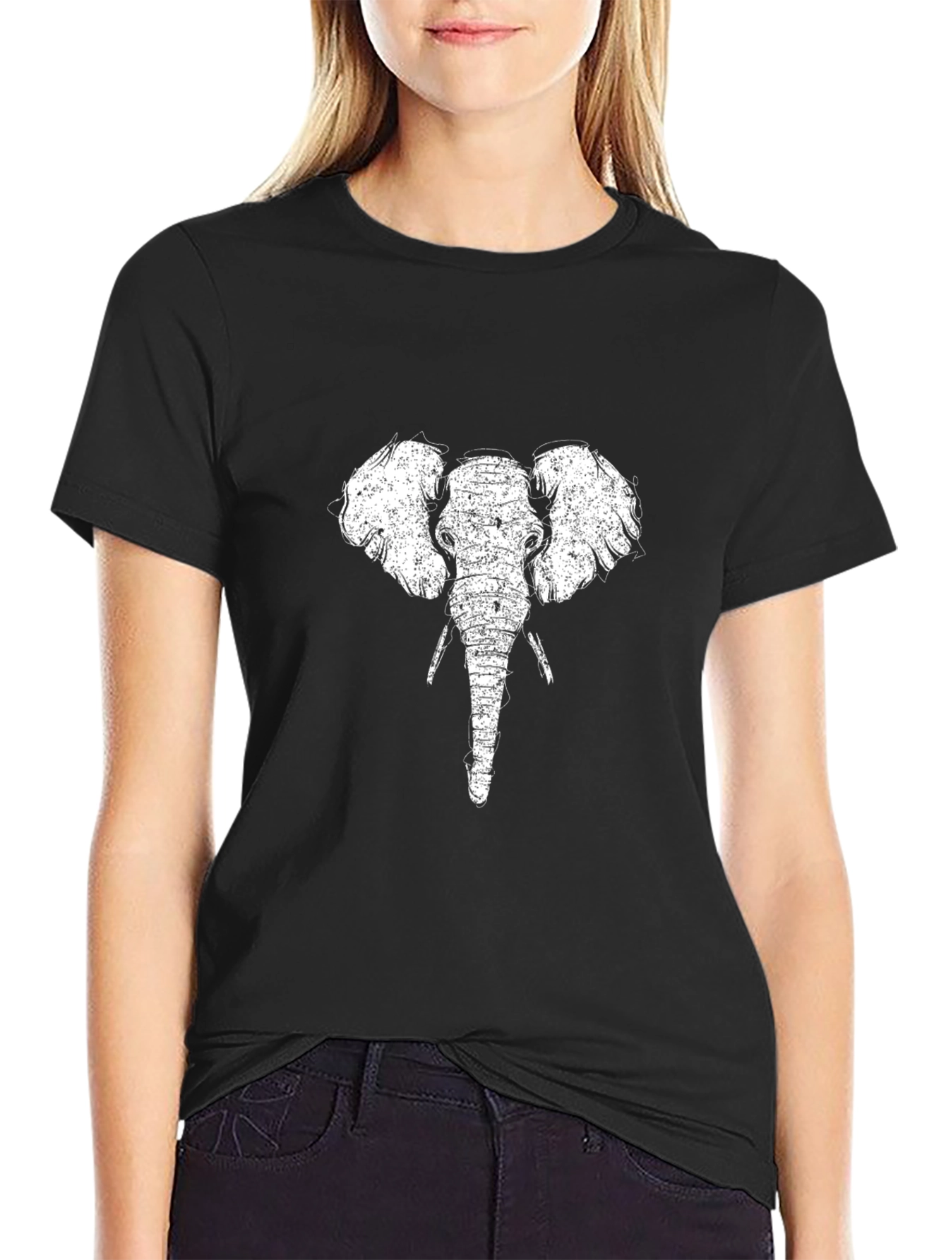Elephant Graphic Tee - Black Cotton T-Shirt