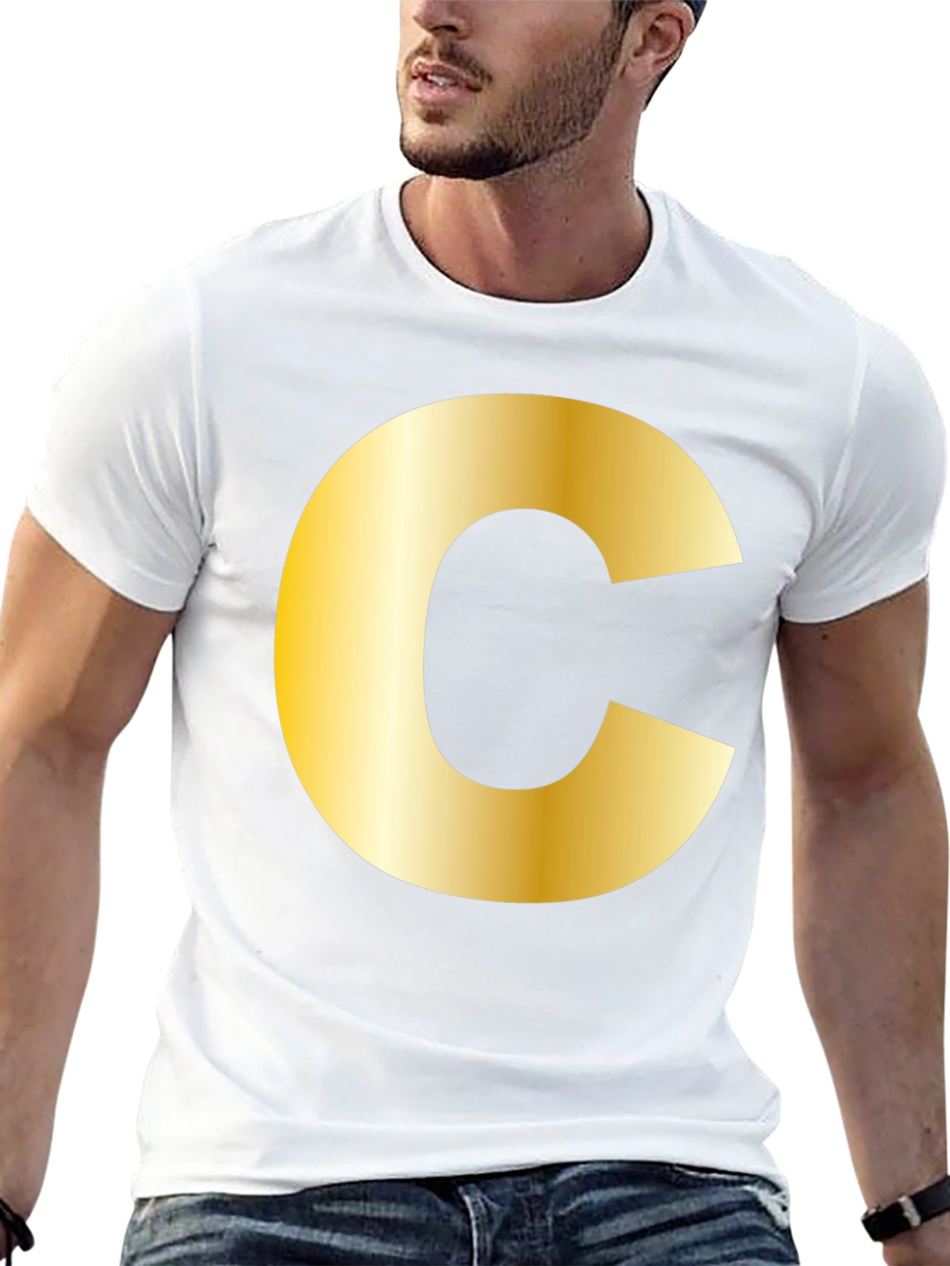 Bold Initial C T-Shirt - Black Cotton Tee