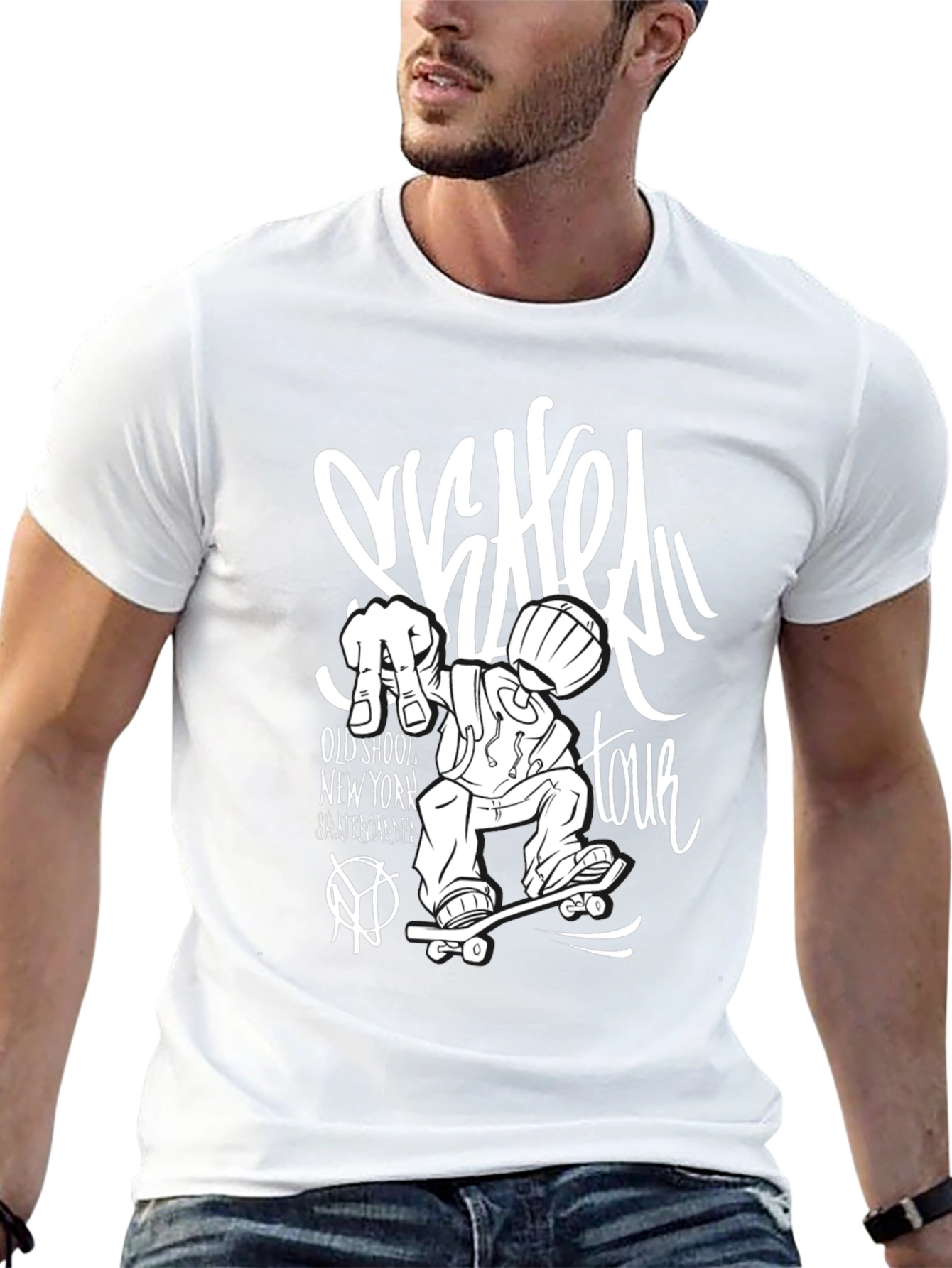 Skateboard Tour Graphic Tee - Black Cotton T-Shirt