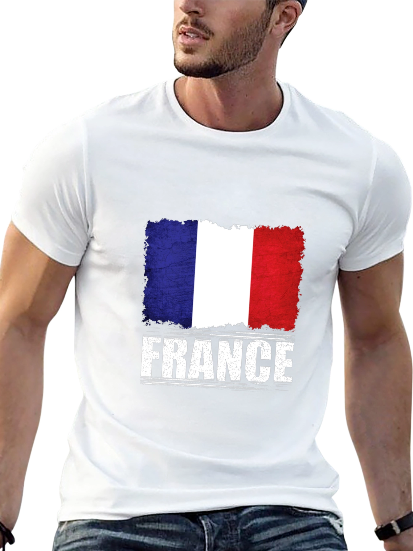 France Flag Graphic T-Shirt - Distressed Print