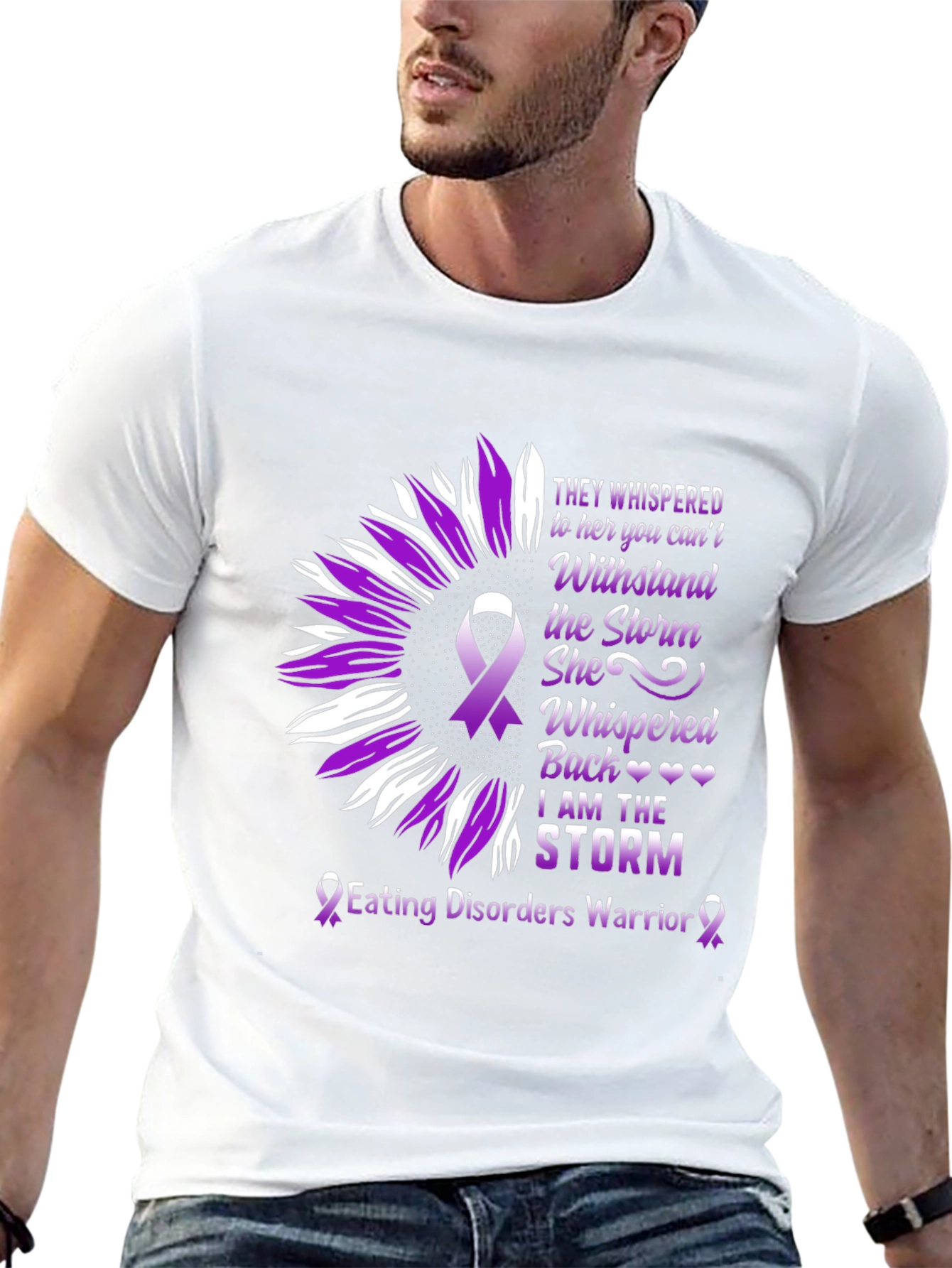 Eating Disorder Warrior T-Shirt Sunflower Purple Ribbon