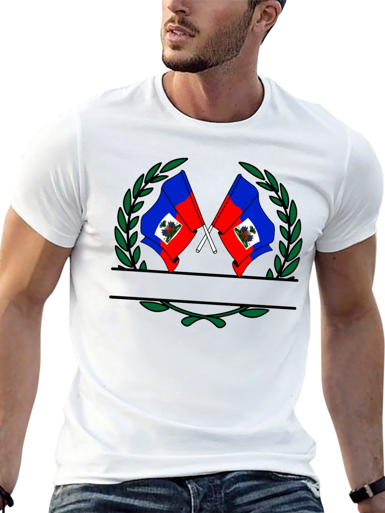 Haitian Flag Emblem Black T-Shirt