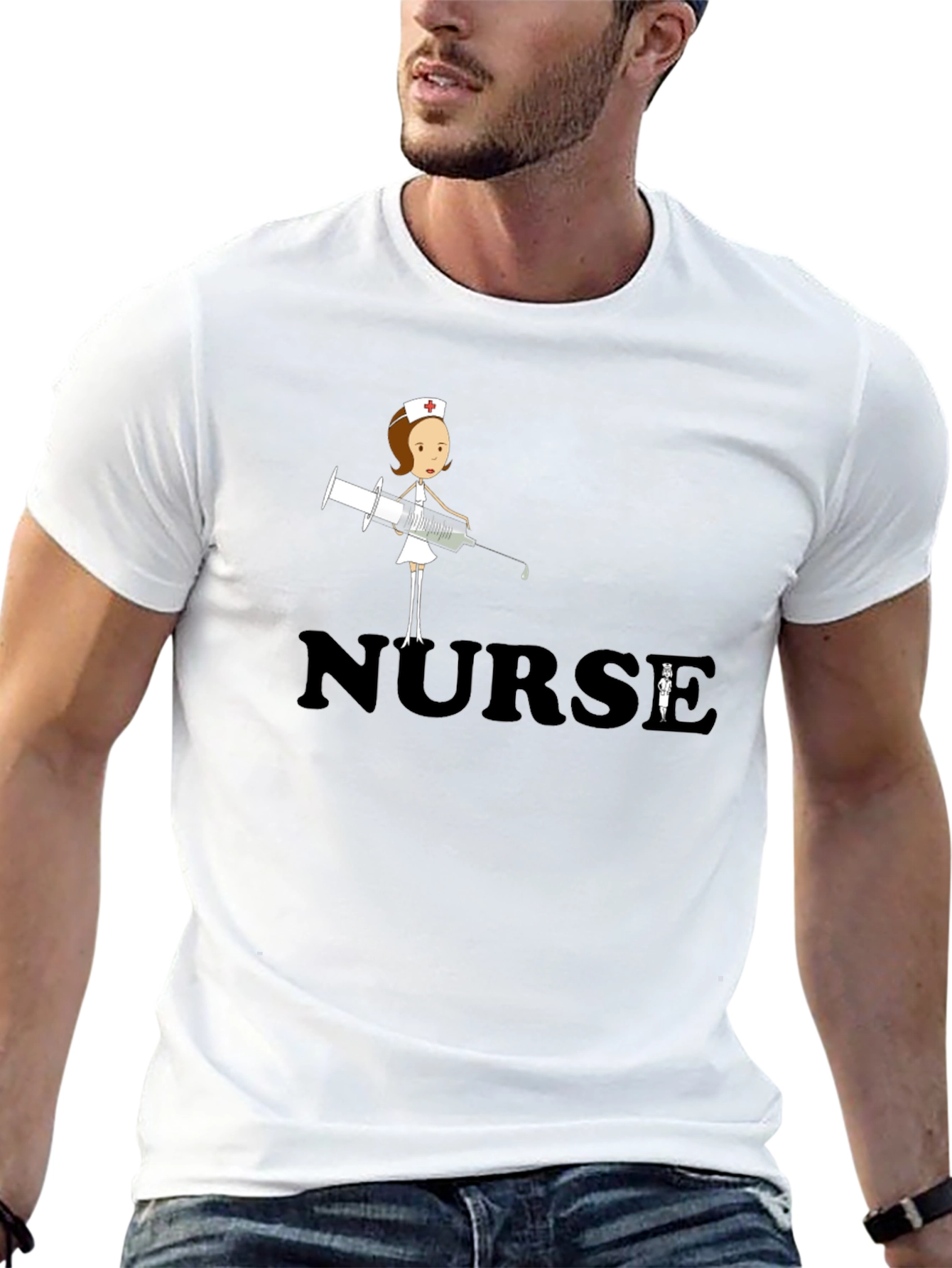 Nurse T-Shirt - Cartoon Nurse with Syringe Graphic Tee