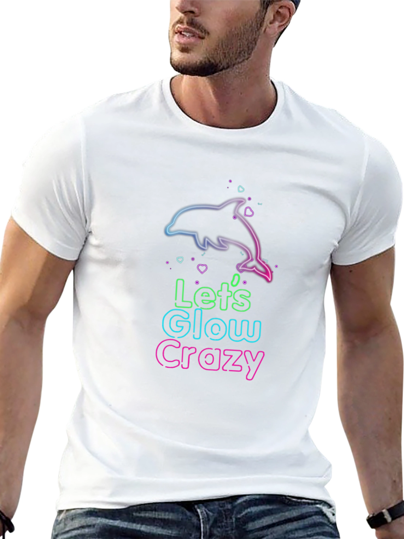Lets Glow Crazy Neon Dolphin Graphic T-Shirt