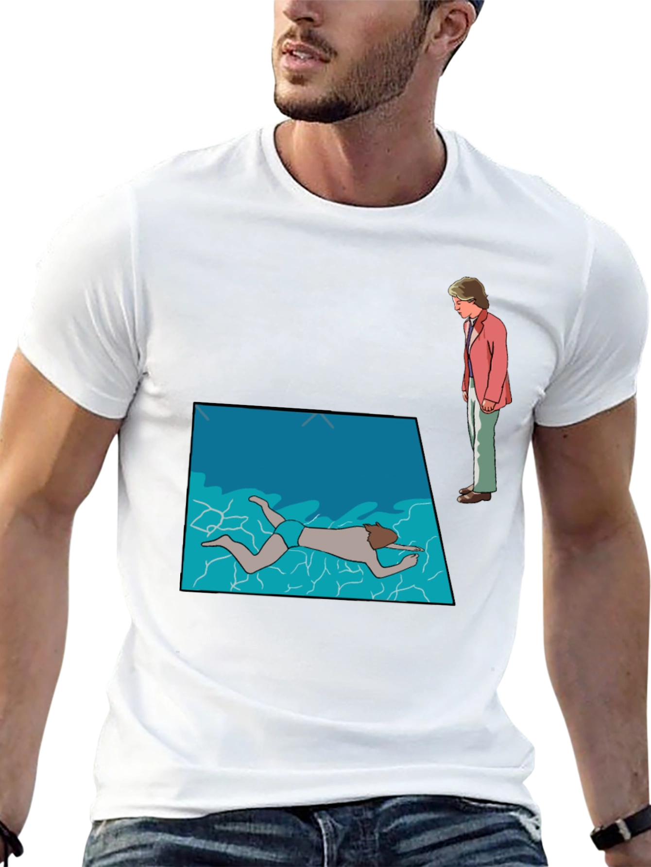Poolside Mystery Graphic Tee - Black Cotton T-Shirt