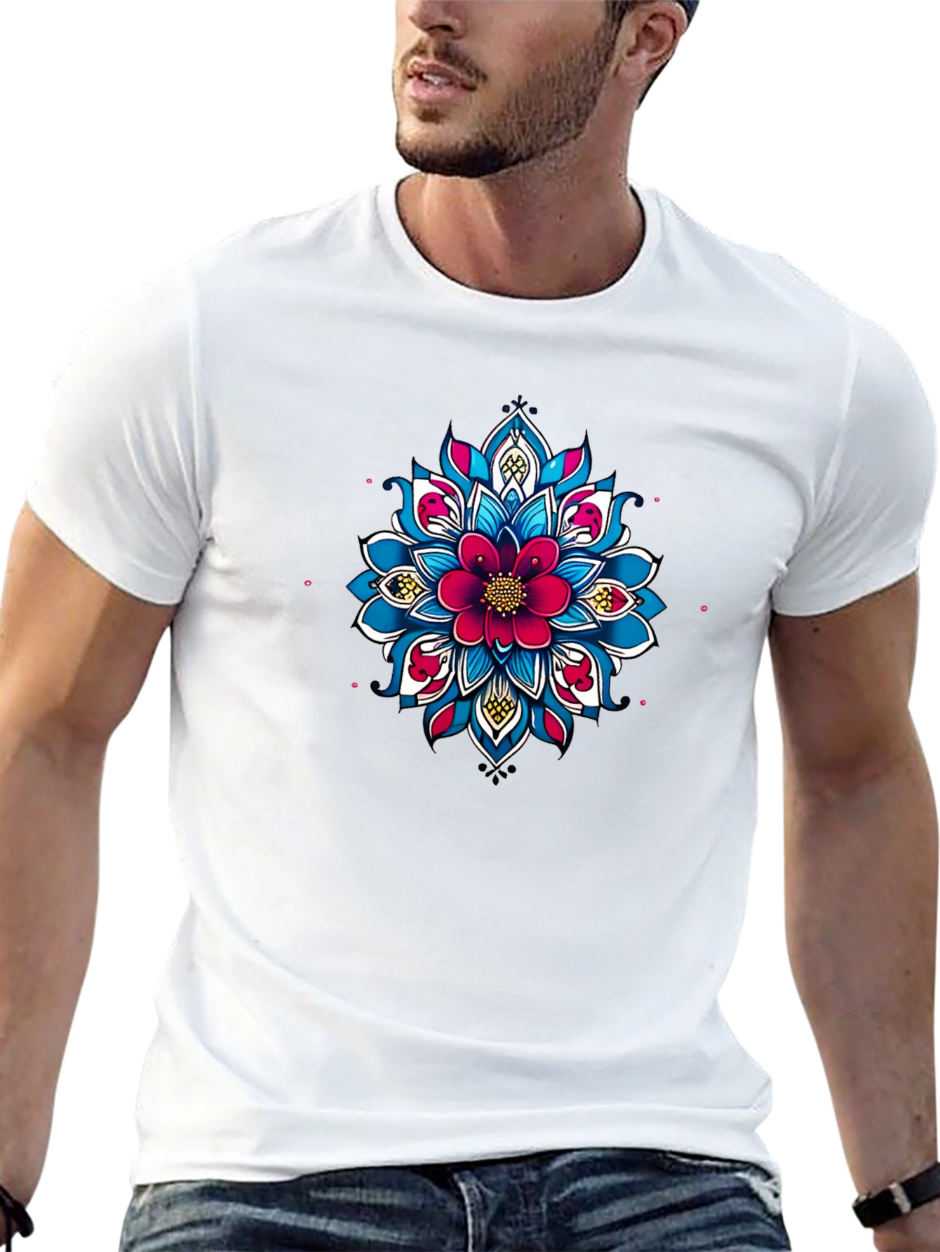 Black Tee with Floral Mandala Design