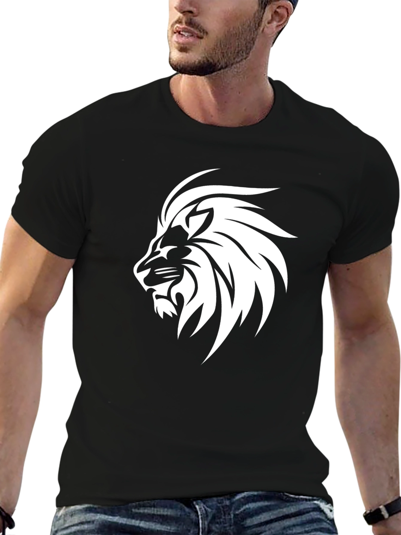 Bold Lion Graphic Tee - Black Cotton Blend