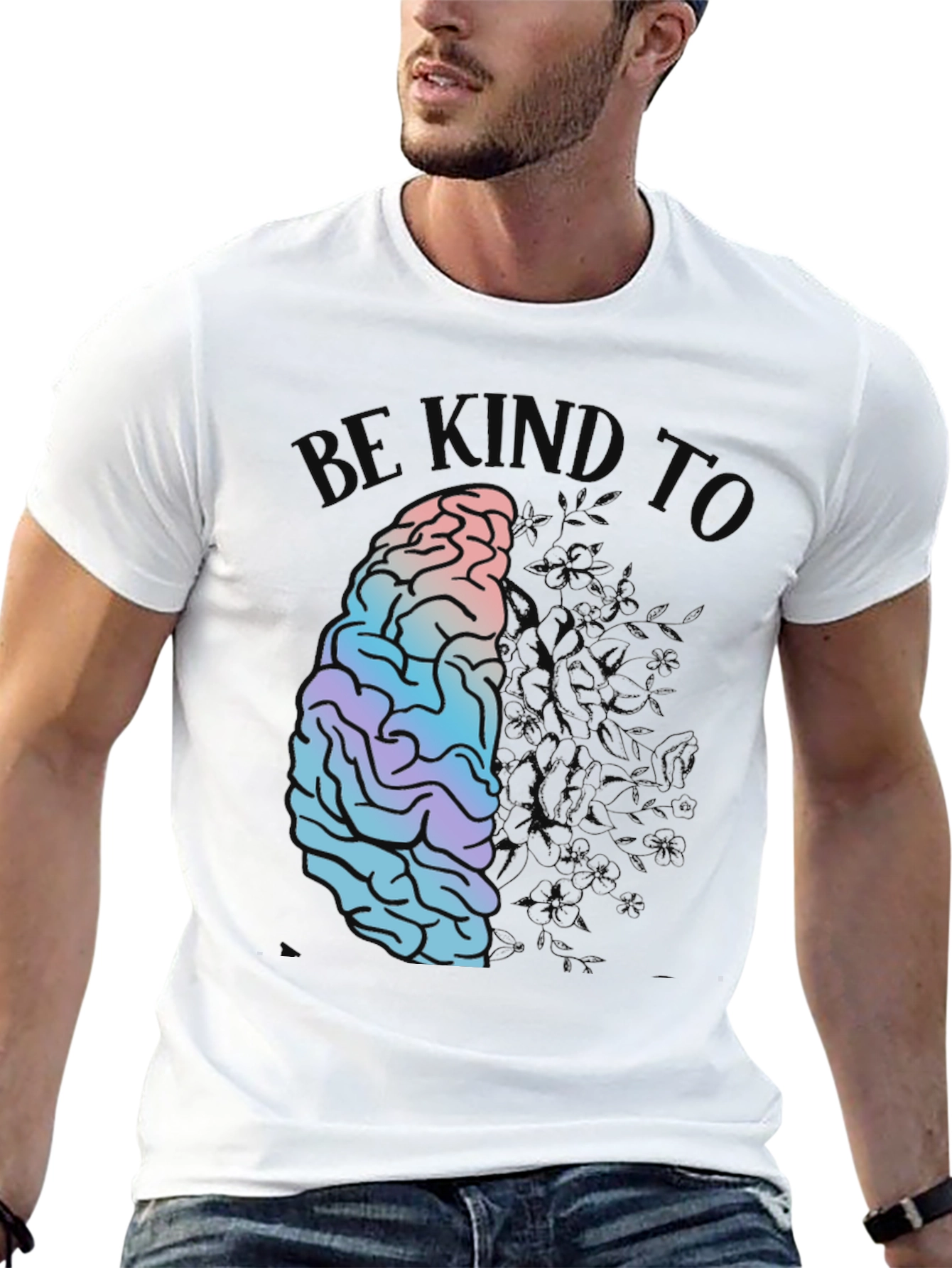 Be Kind Brain Graphic Print Black T-Shirt