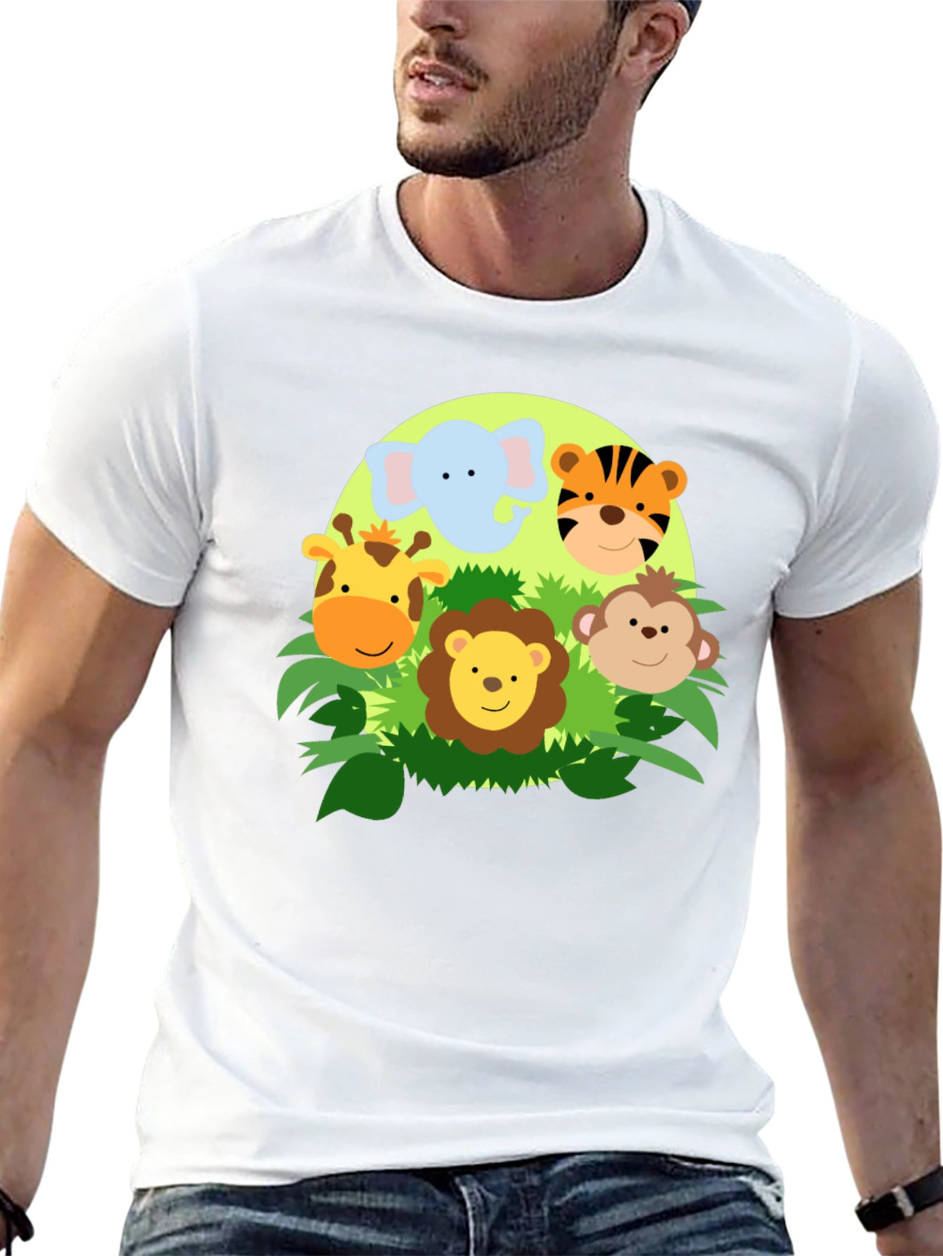 Jungle Animal Faces Graphic T-Shirt - Cute Cartoon Design
