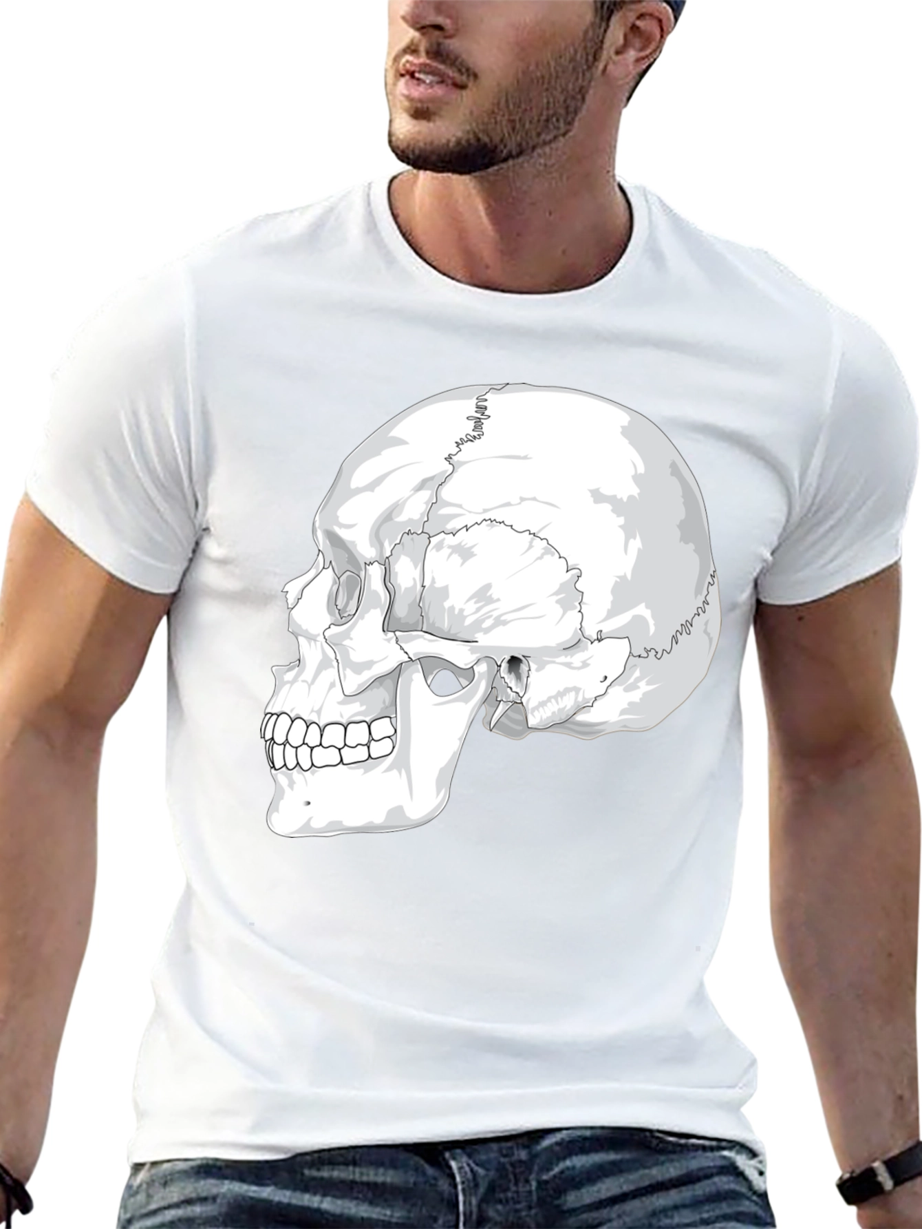 Anatomical Skull Graphic Tee - Black Cotton