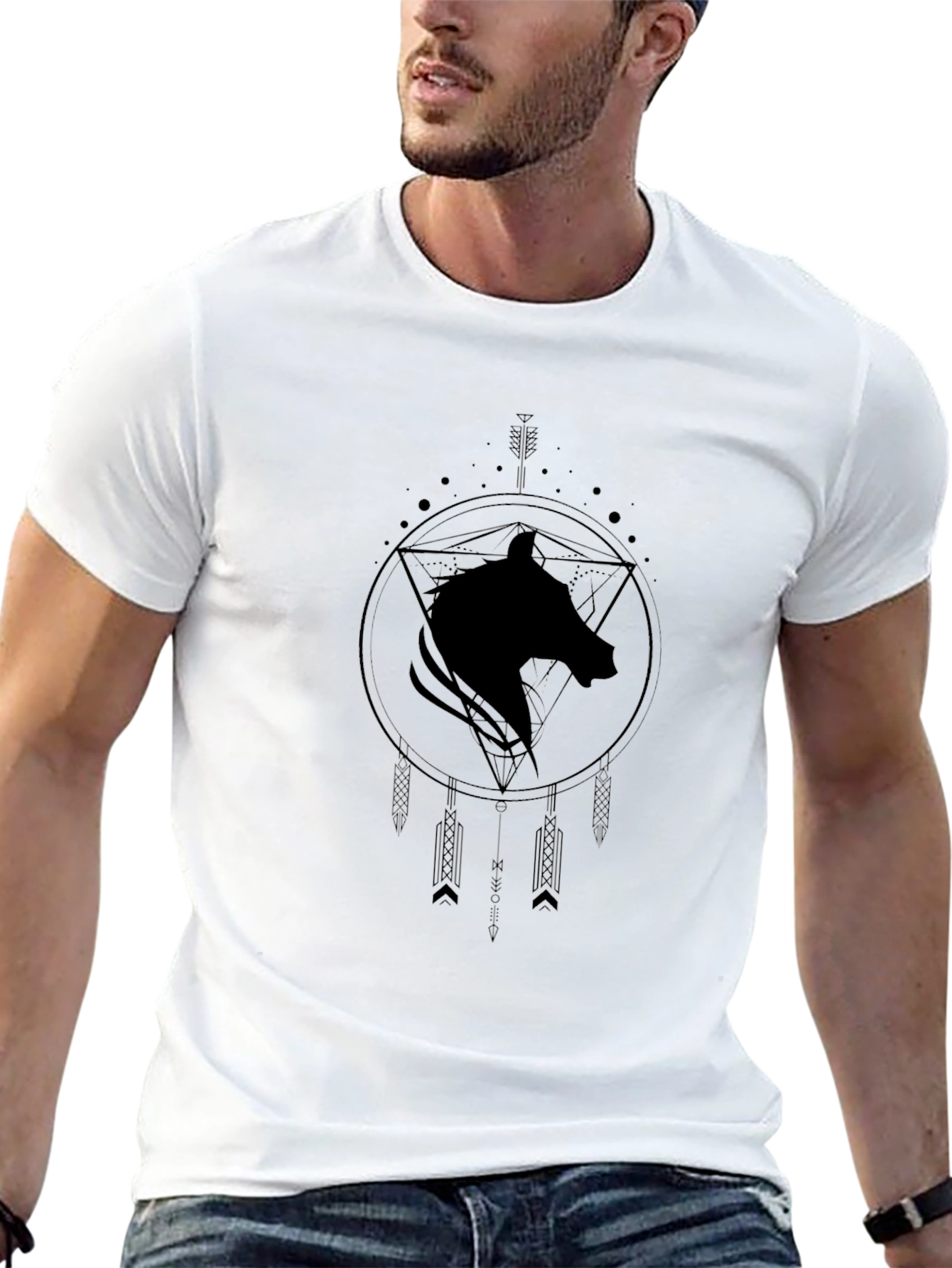 Geometric Wolf T-Shirt - Black Graphic Tee