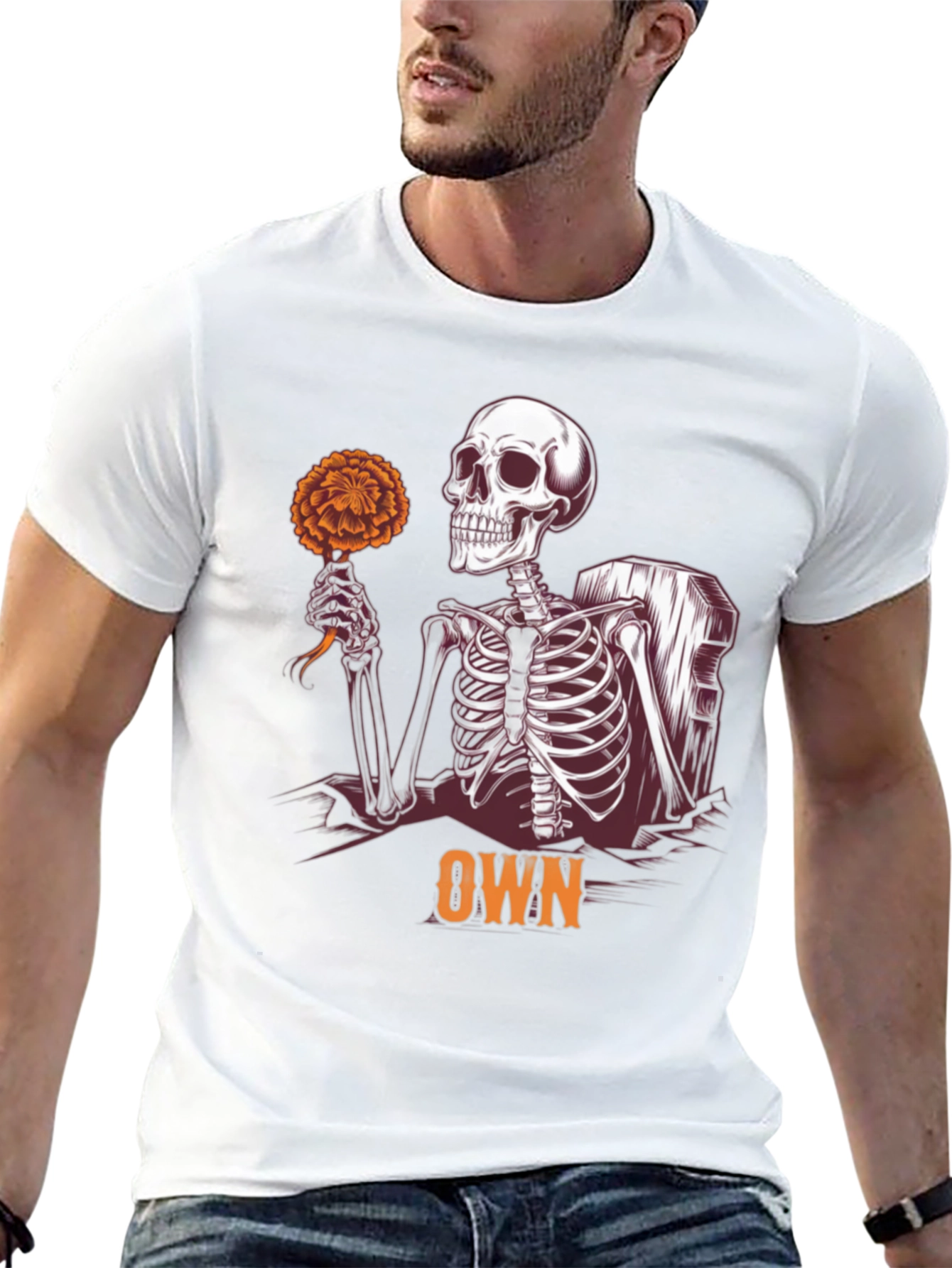 Skeleton Holding Flower Graphic Tee