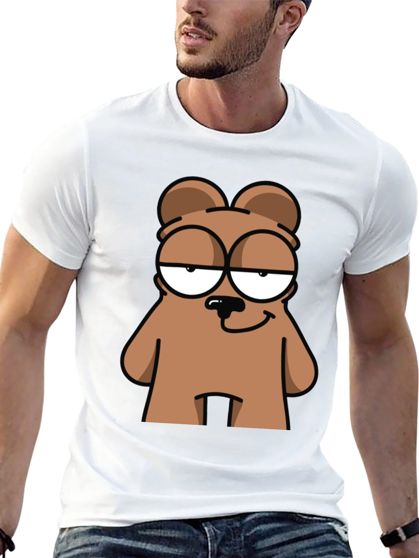 Cool Bear Cartoon Graphic Print Black T-Shirt