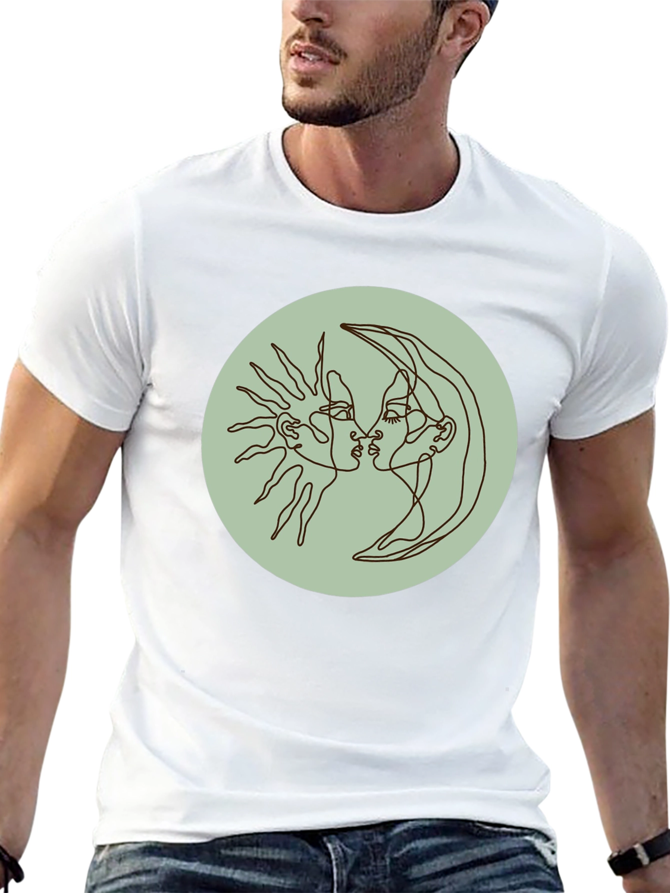 Sun and Moon Kiss T-Shirt - Celestial Line Art