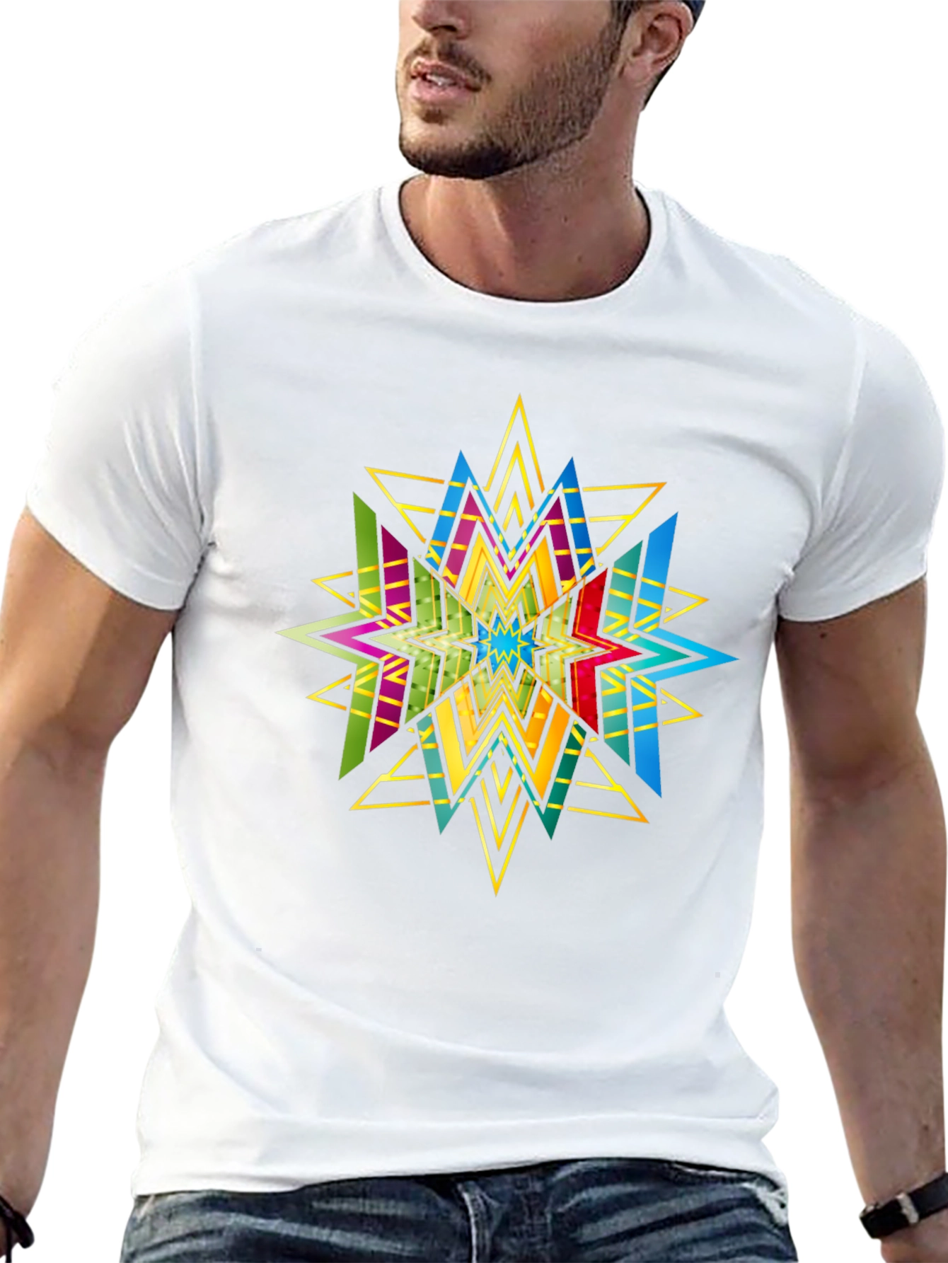 Geometric Star Graphic Print Black T-Shirt