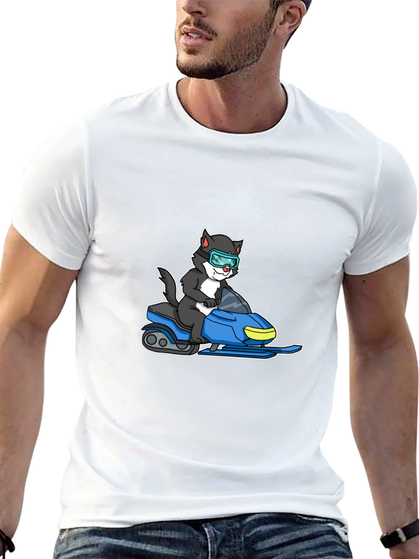 Cat on Snowmobile Graphic T-Shirt