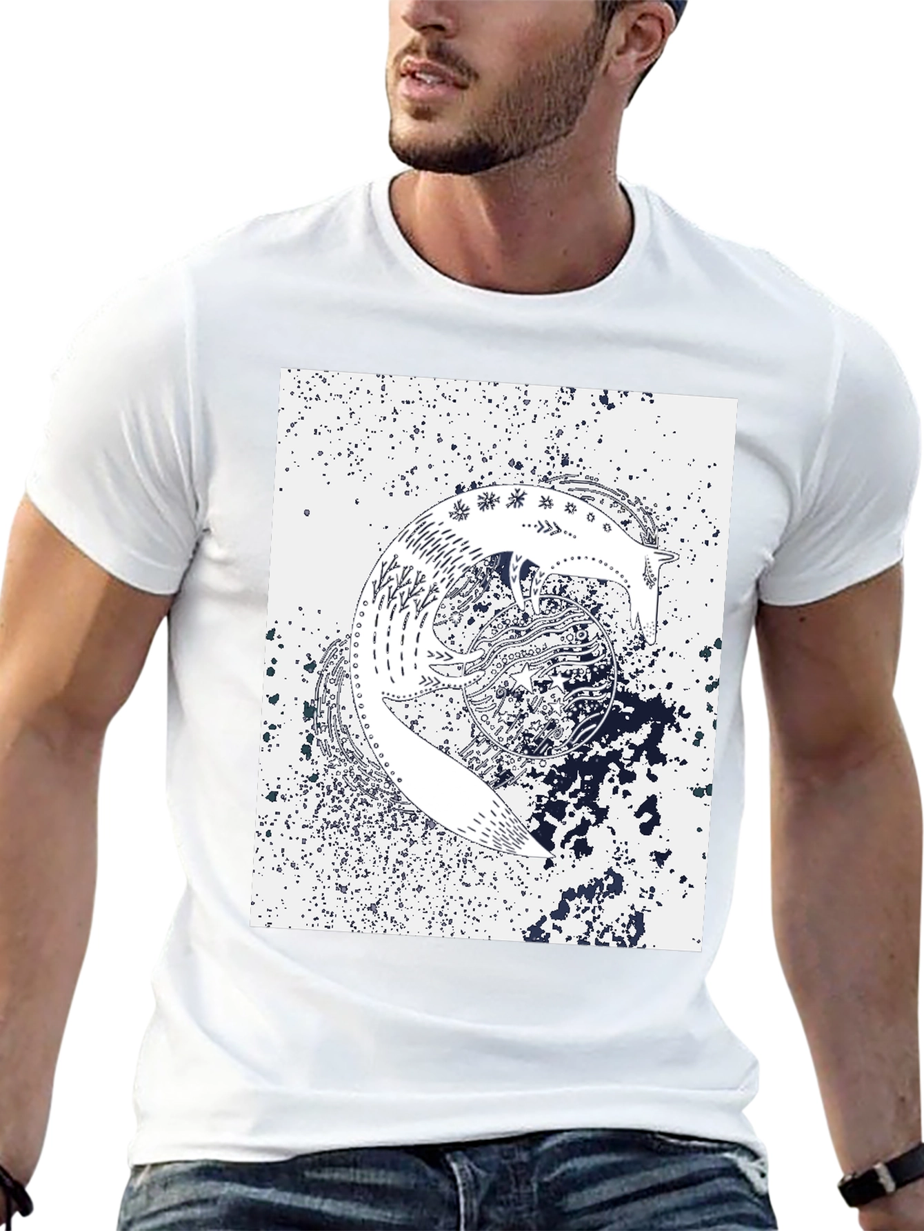 Abstract Fox Graphic Print Black T-Shirt