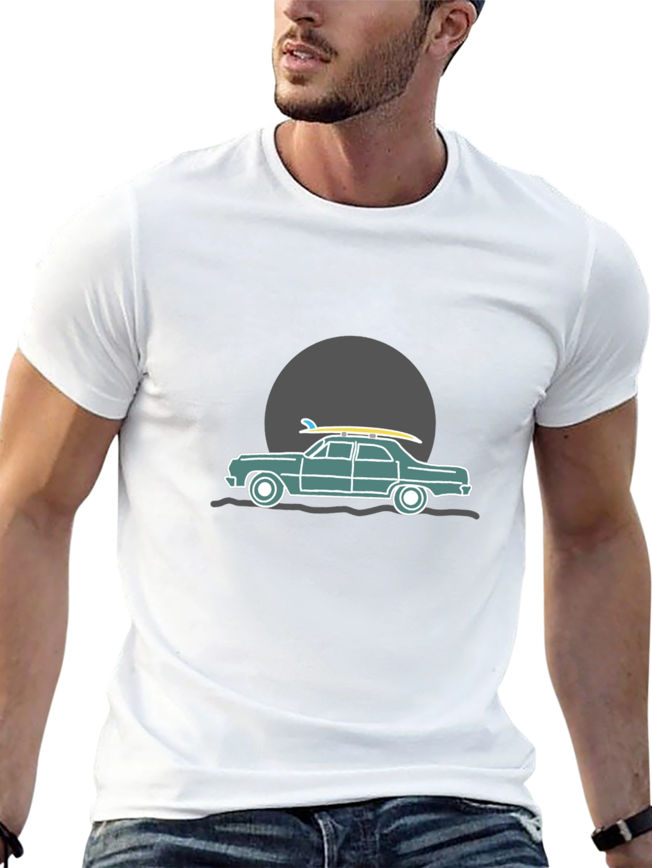 Surf Car Graphic Tee - Black Cotton T-Shirt