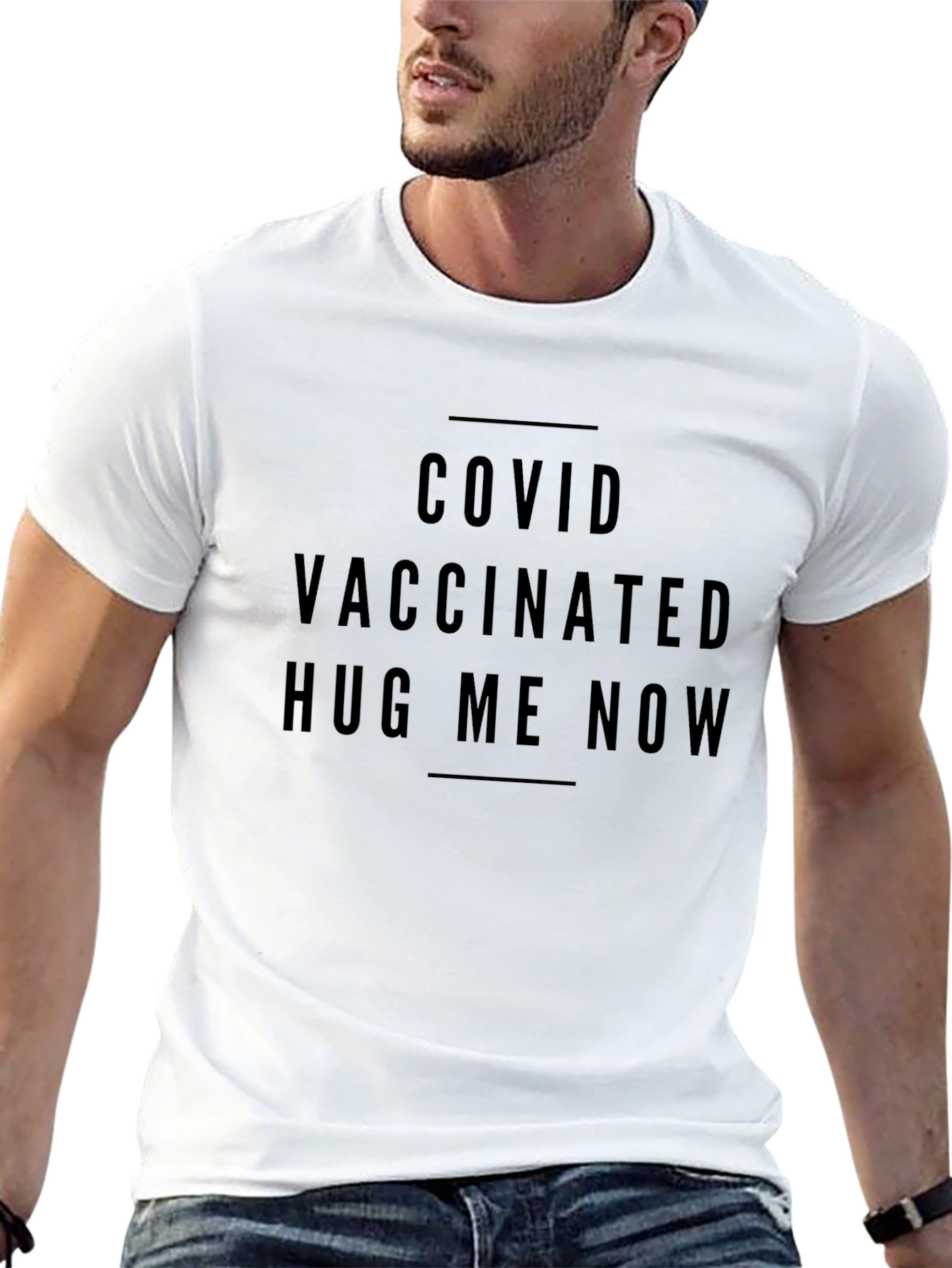 COVID Vaccinated Hug Me Now Black T-Shirt