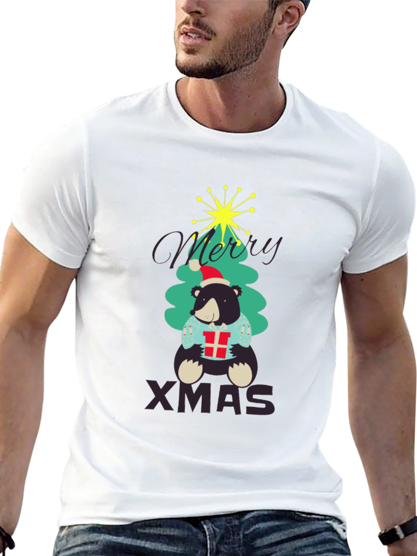 Festive Bear Xmas T-Shirt - Holiday Season Apparel