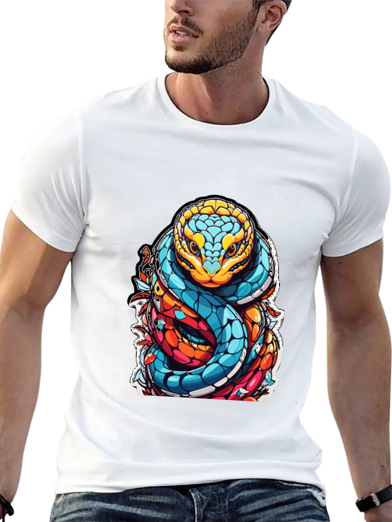 Vibrant Snake Graphic T-Shirt - Unique Reptile Design